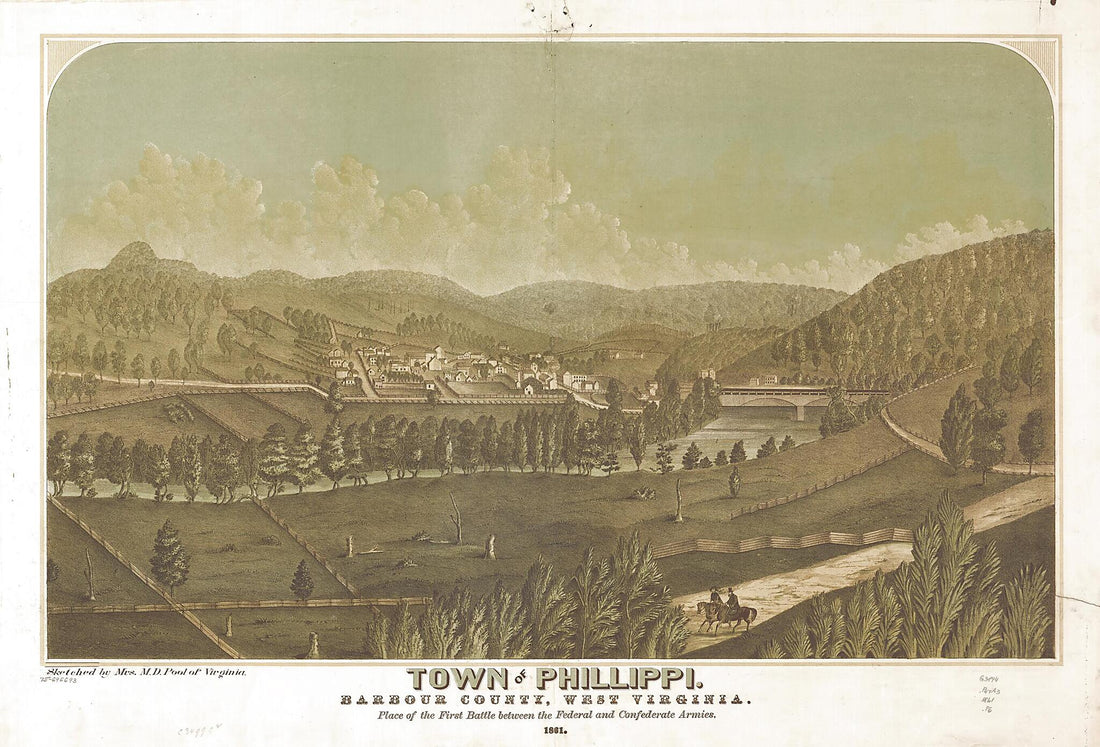 This old map of Town of Phillippi, Barbour County, West Virginia. from 1861 was created by M. D. Pool in 1861