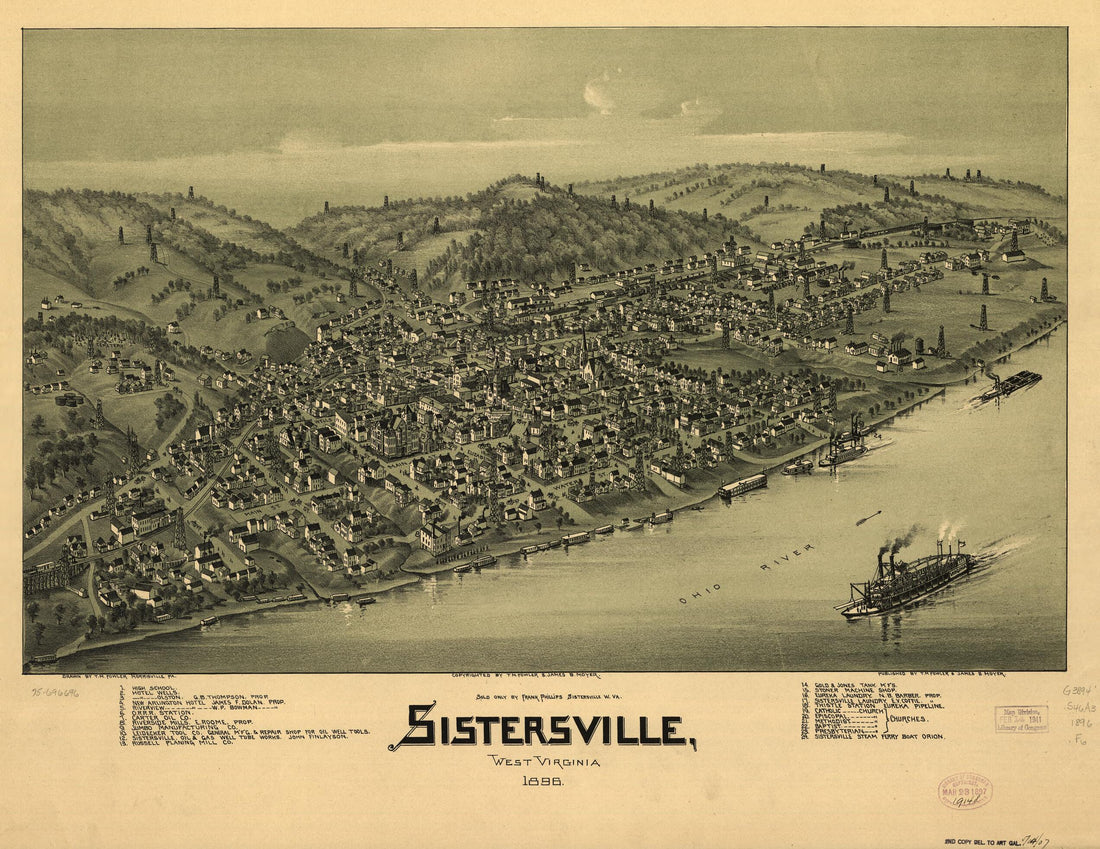 This old map of Sistersville, West Virginia from 1896 was created by T. M. (Thaddeus Mortimer) Fowler, James B. Moyer in 1896