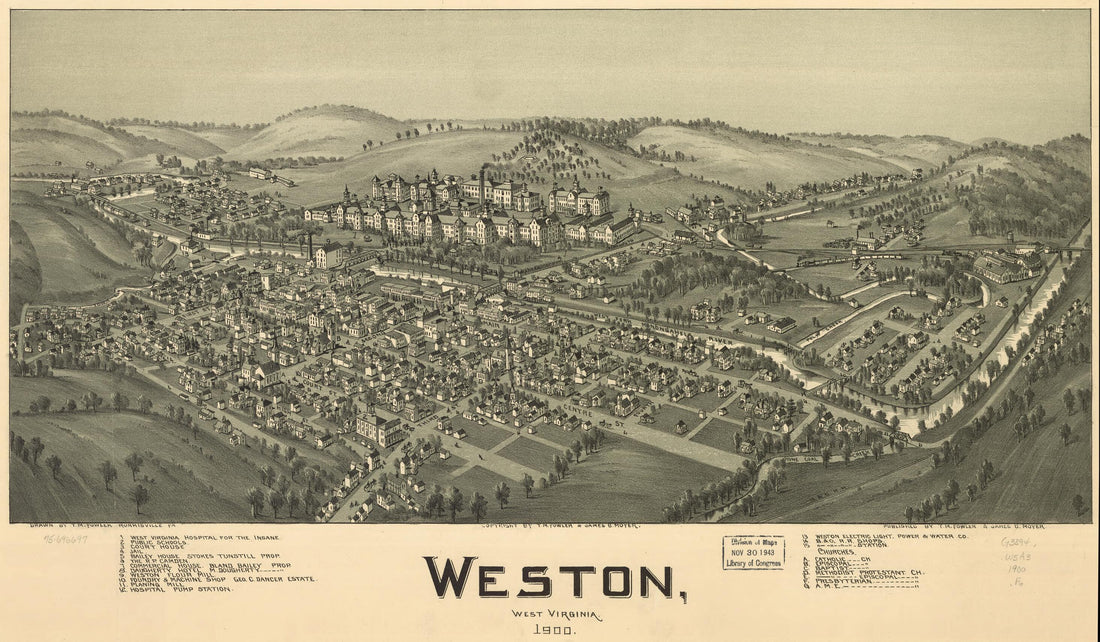 This old map of Weston, West Virginia from 1900 was created by T. M. (Thaddeus Mortimer) Fowler, James B. Moyer in 1900
