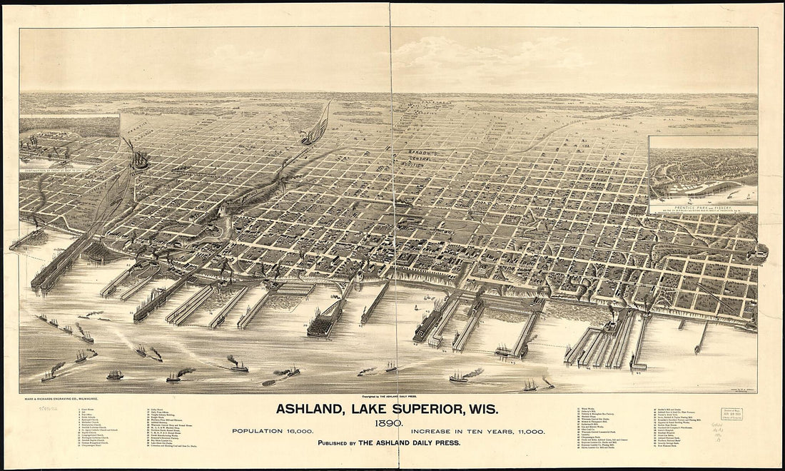 This old map of Ashland, Lake Superior,Wisconsin from 1890 was created by Ashland Ashland Daily Press,  Marr &amp; Richards Engraving Co, C. J. Pauli in 1890