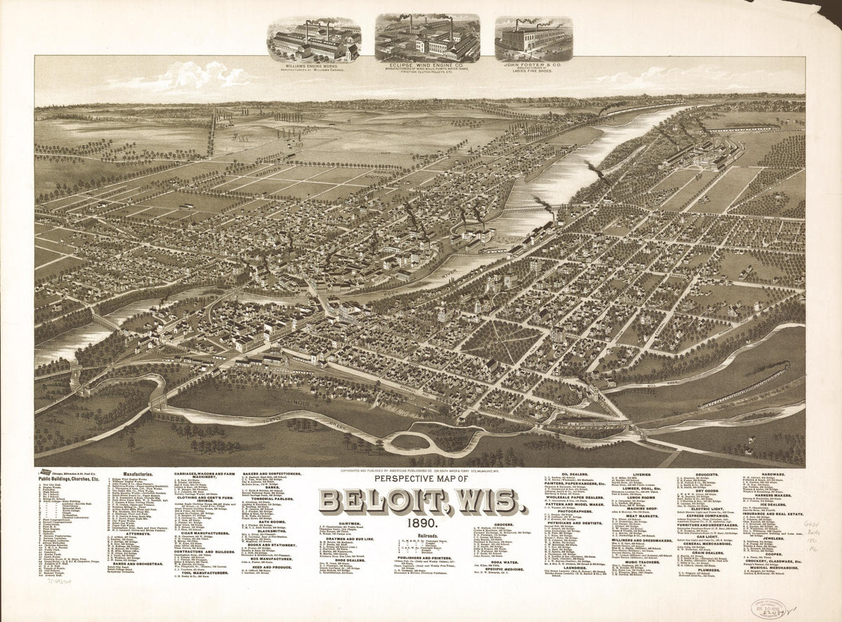 Perspective Map of Beloit,Wisconsin 1890 by Relic Map Company