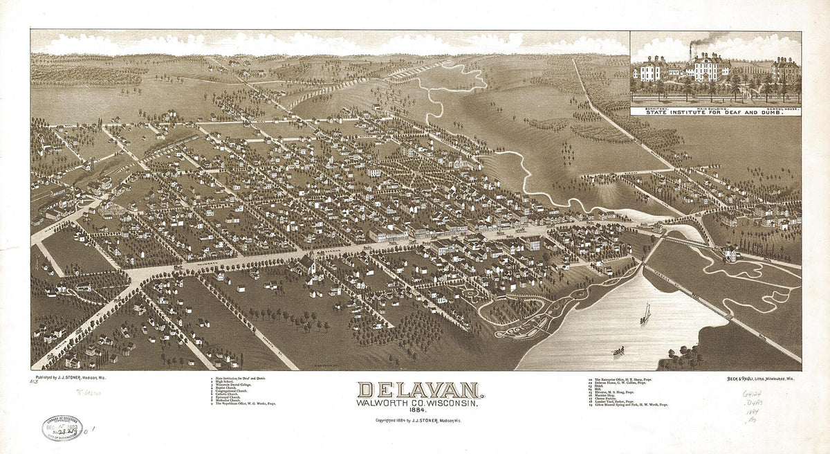 Delavan, Walworth County, Wisconsin 1884 by Relic Map Company