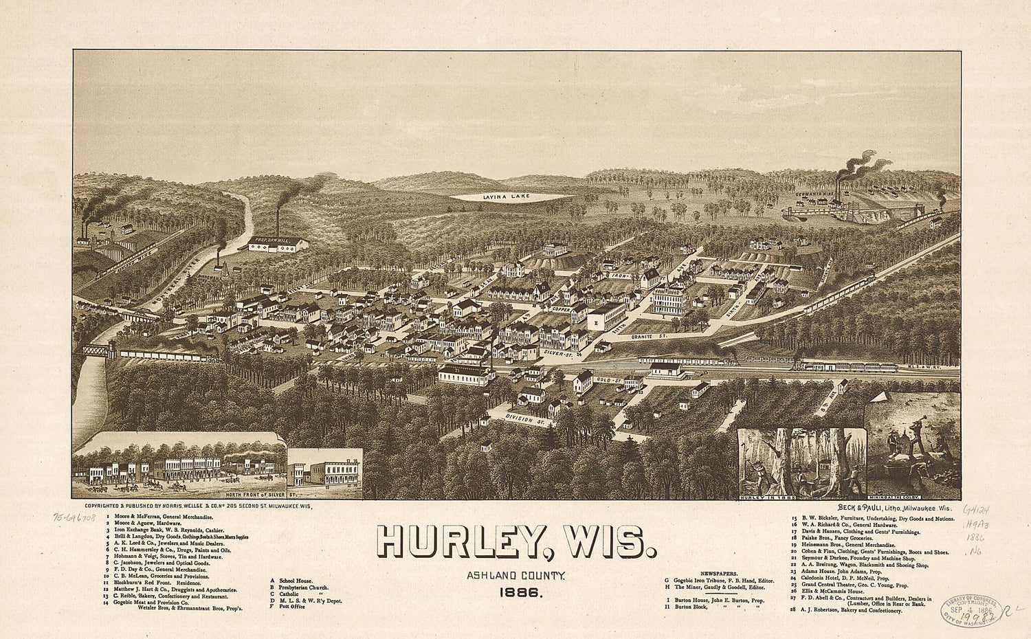 This old map of Hurley,Wisconsin, Ashland County from 1886 was created by  Beck &amp; Pauli, Wellge &amp; Co Norris in 1886