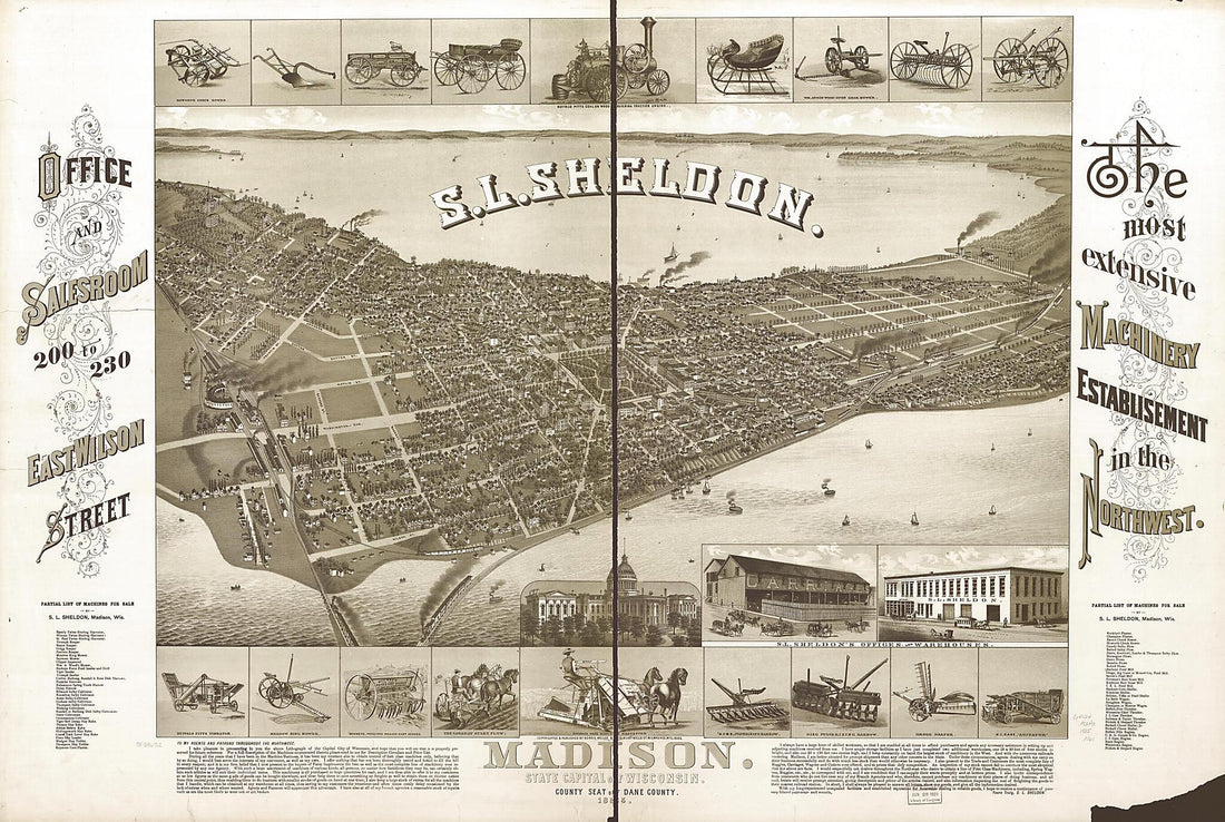 This old map of Madison, State Capital of Wisconsin, County Seat of Dane County from 1885 was created by Wellge &amp; Co Norris in 1885