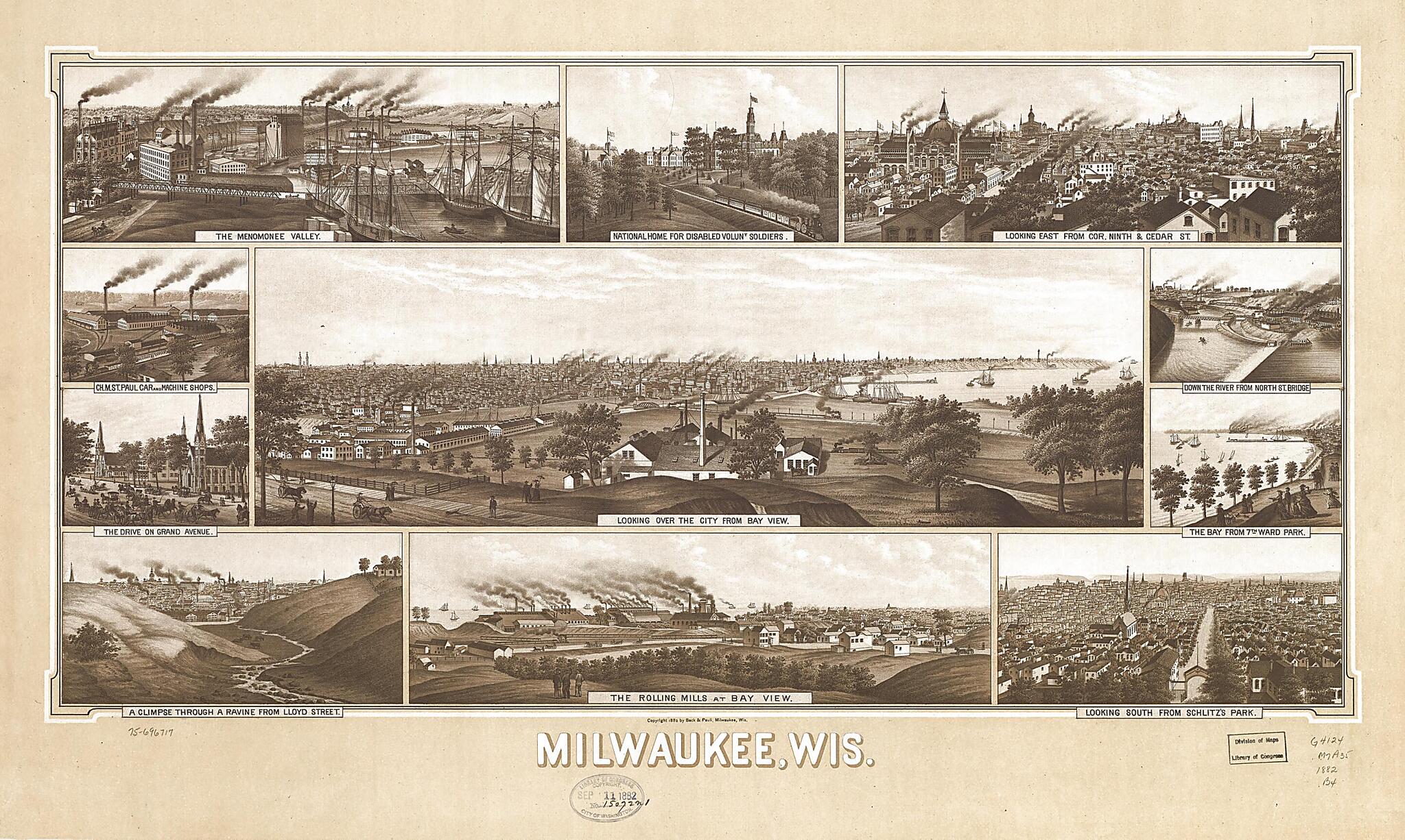 This old map of Milwaukee,Wisconsin from 1882 was created by  Beck &amp; Pauli in 1882