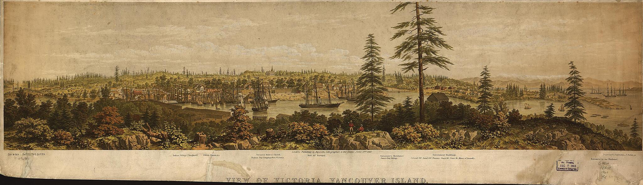 This old map of View of Victoria, Vancouver Island from 1860 was created by  Day &amp; Son, Thomas Picken, H. O. Tiedemann in 1860