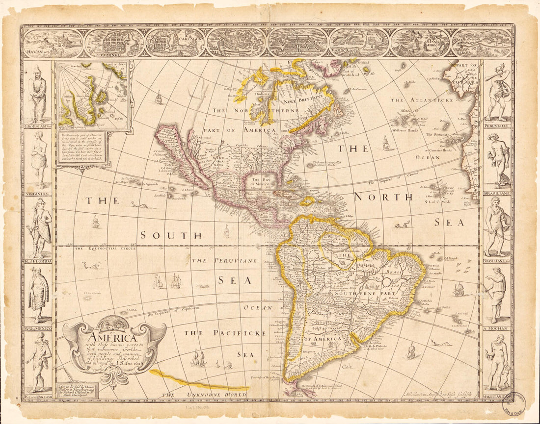 America With Those Known Parts In That Unknowne Worlde Both People and Manner of Buildings 1626 by Relic Map Company