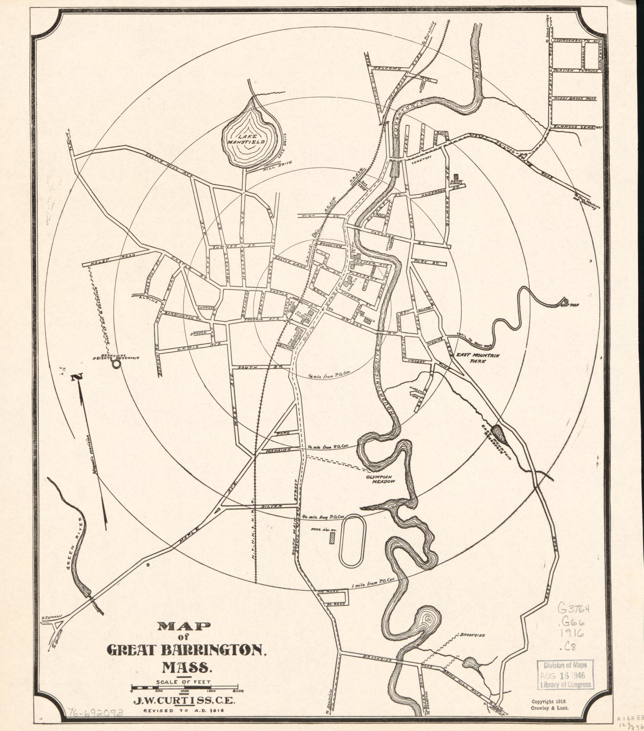 This old map of Map of Great Barrington, Massachusetts from 1919 was created by  Crowley &amp; Lunt, J. W. Curtiss in 1919