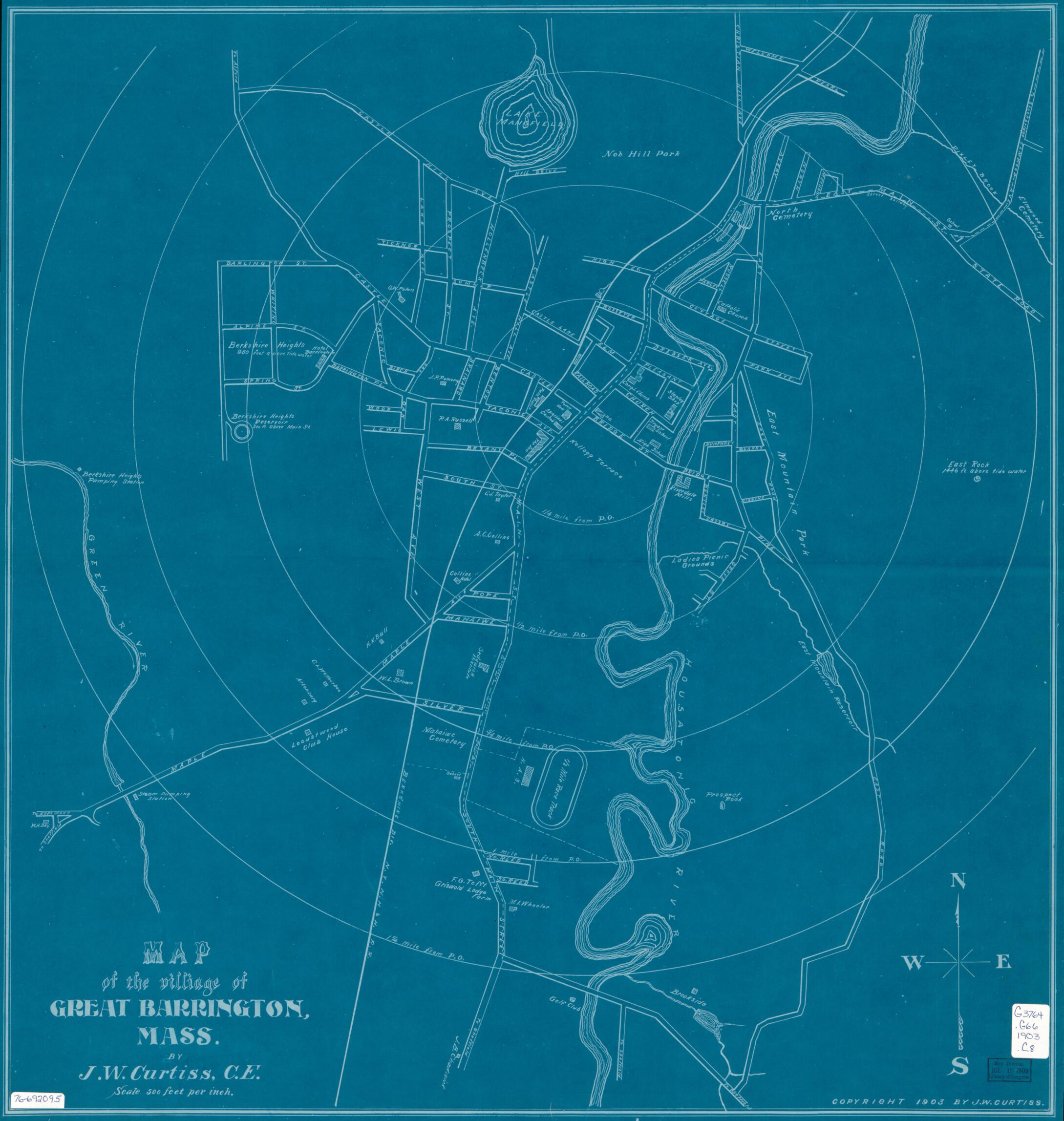 This old map of Map of the Village of Great Barrington, Massachusetts from 1903 was created by J. W. Curtiss in 1903