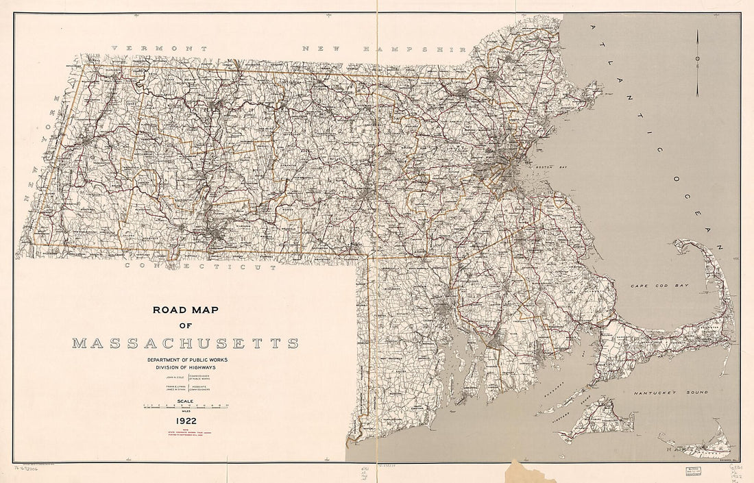 This old map of Road Map of Massachusetts from 1922 was created by  Massachusetts. Division of Highways in 1922