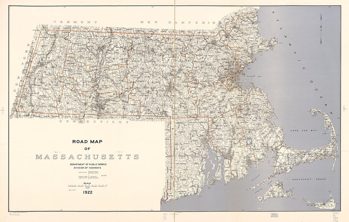 Road Map of Massachusetts 1922 by Relic Map Company