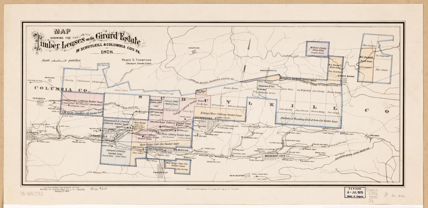 This old map of Map Showing the Timber Leases On the Girard Estate In Schuylkill &amp; Columbia Co&