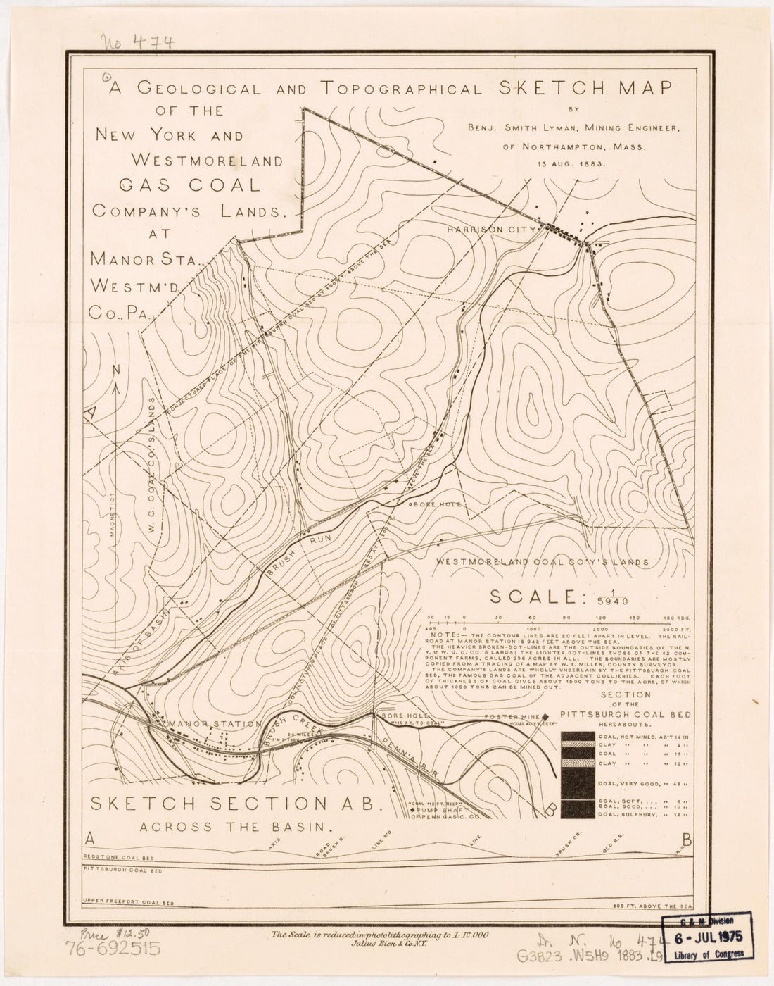 This old map of A Geological and Topographical Sketch Map of the New York and Westmoreland Gas Coal Company&