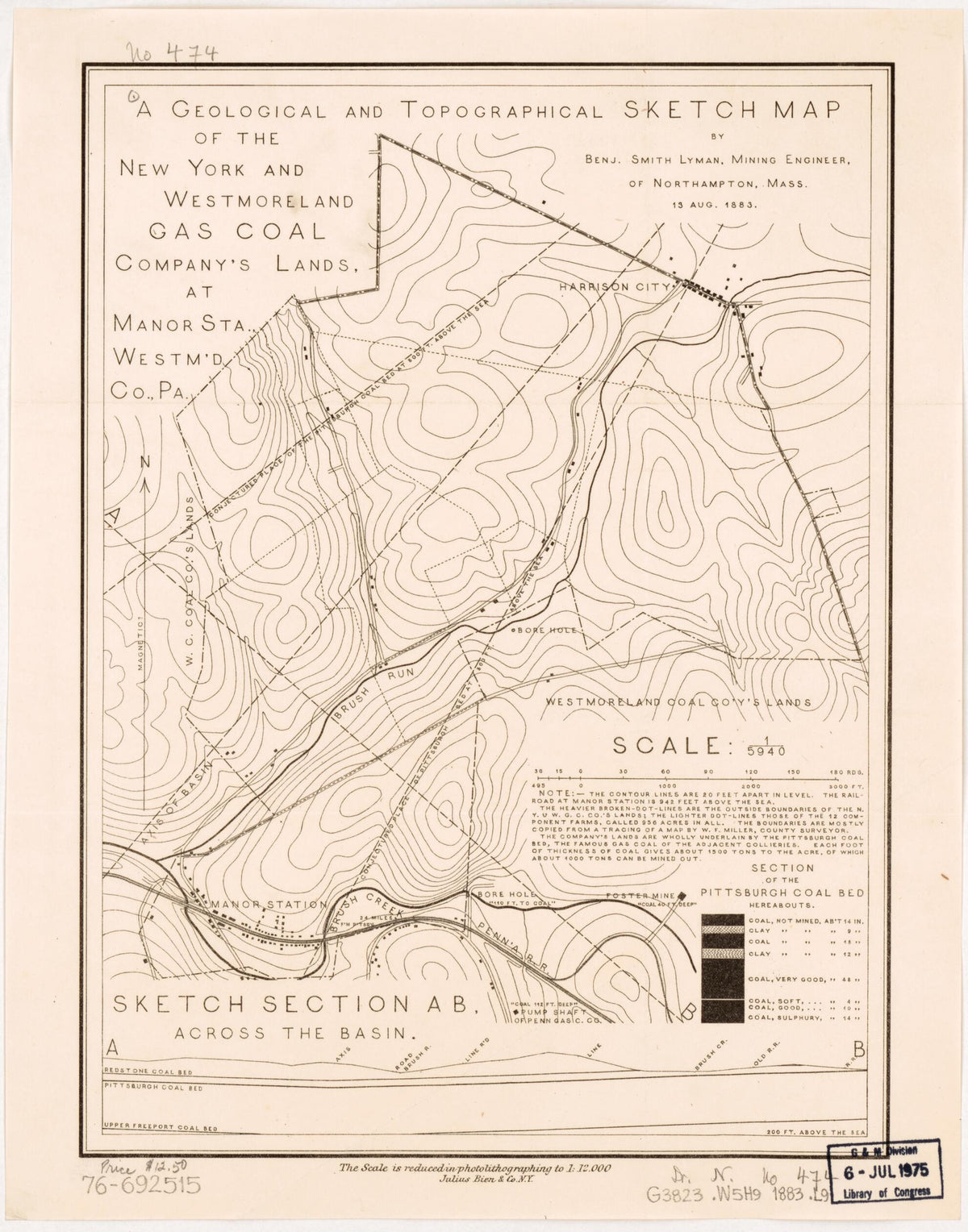 A Geological and Topographical Sketch Map of the New York and Westmoreland Gas Coal Company&