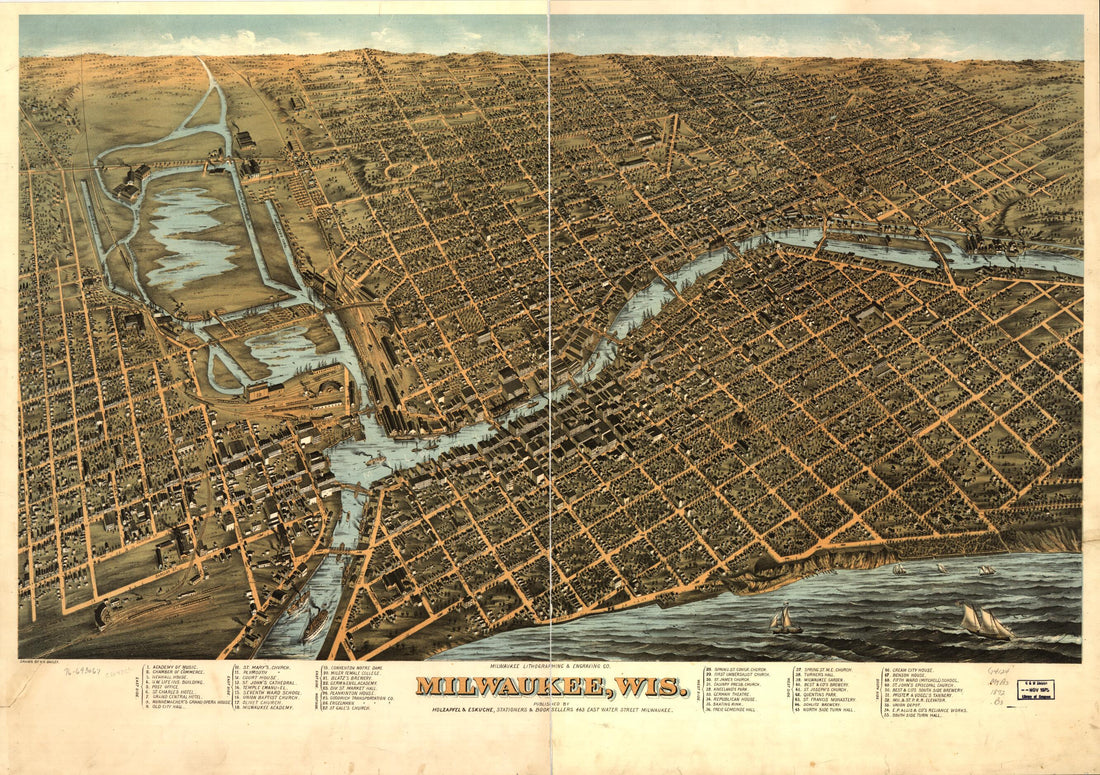 This old map of Milwaukee,Wisconsin from 1872 was created by H. H. (Howard Heston) Bailey,  Holzapfel &amp; Eskuche,  Milwaukee Lith. &amp; Engr. Co in 1872