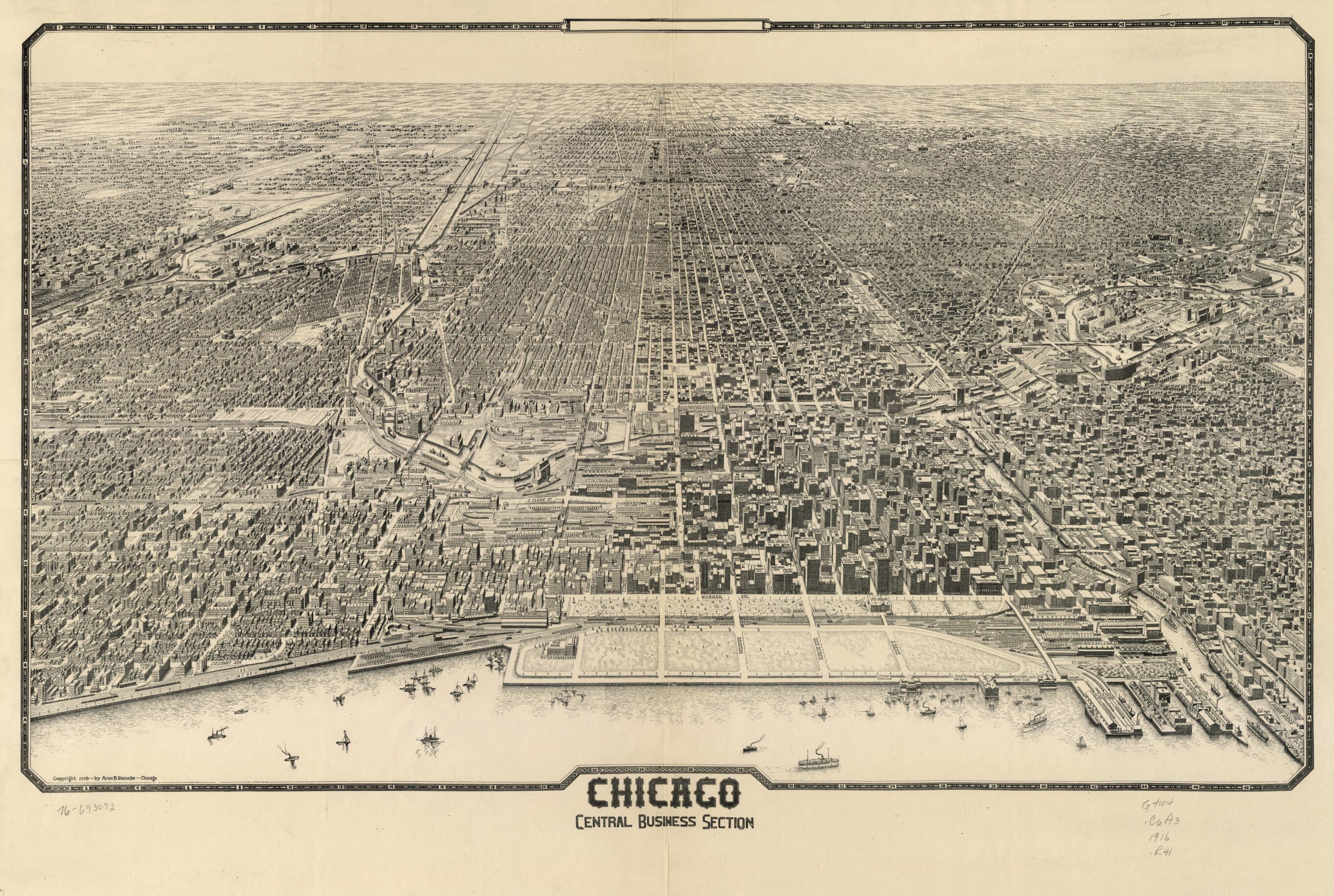 This old map of Chicago, Central Business Section from 1916 was created by Arno B. Reincke in 1916