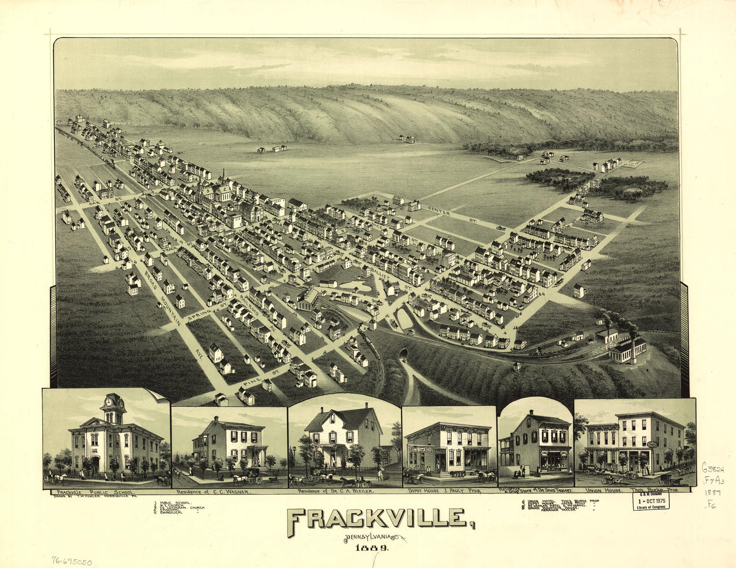 This old map of Frackville, Pennsylvania from 1889 was created by T. M. (Thaddeus Mortimer) Fowler in 1889