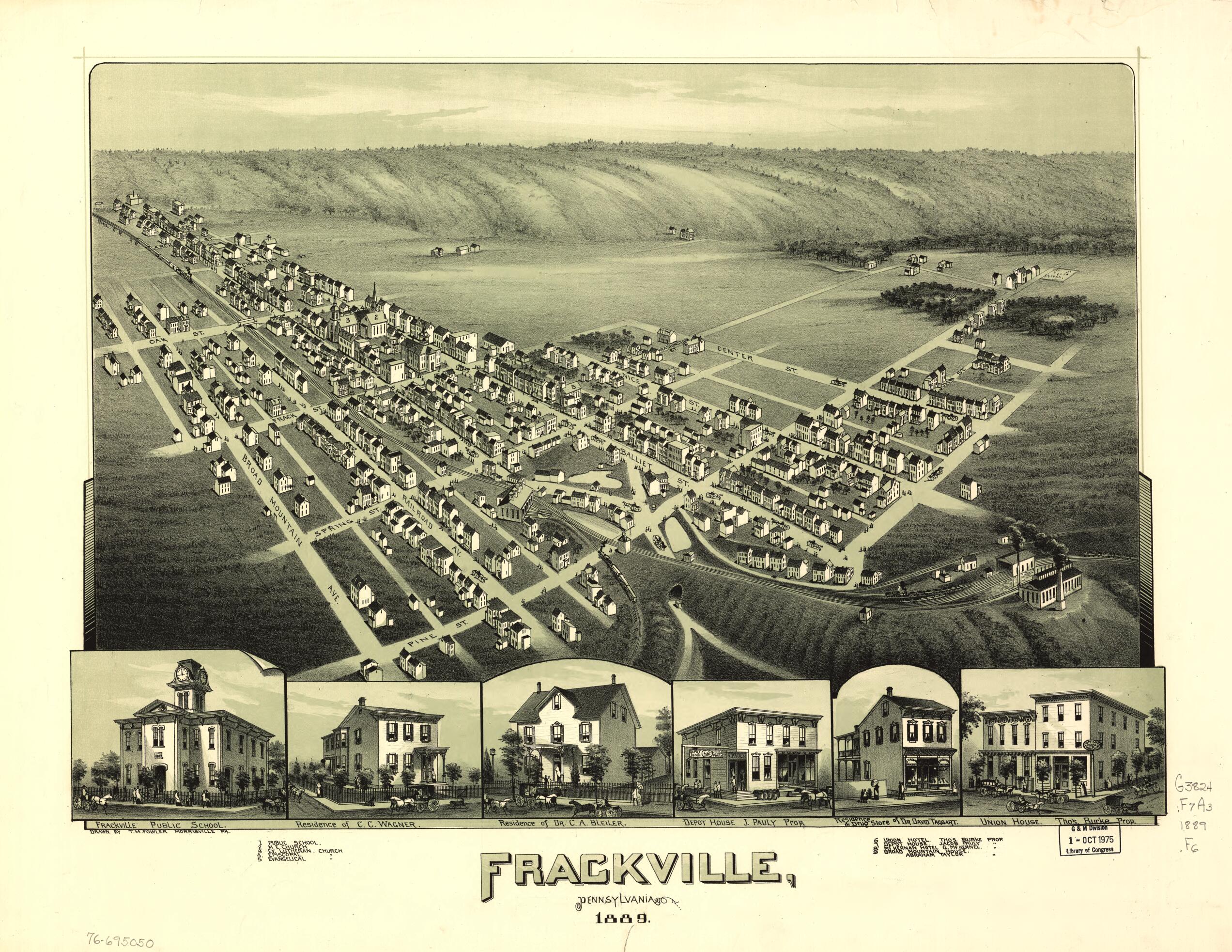 This old map of Frackville, Pennsylvania from 1889 was created by T. M. (Thaddeus Mortimer) Fowler in 1889