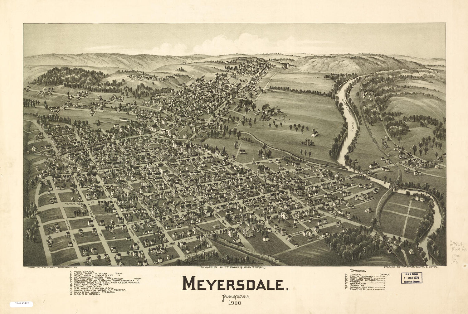 This old map of Meyersdale, Pennsylvania from 1900 was created by T. M. (Thaddeus Mortimer) Fowler, James B. Moyer in 1900