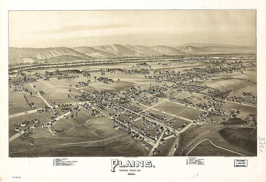 This old map of Plains, Luzerne County, Pennsylvania from 1892 was created by A. E. (Albert E.) Downs, T. M. (Thaddeus Mortimer) Fowler, James B. Moyer in 1892