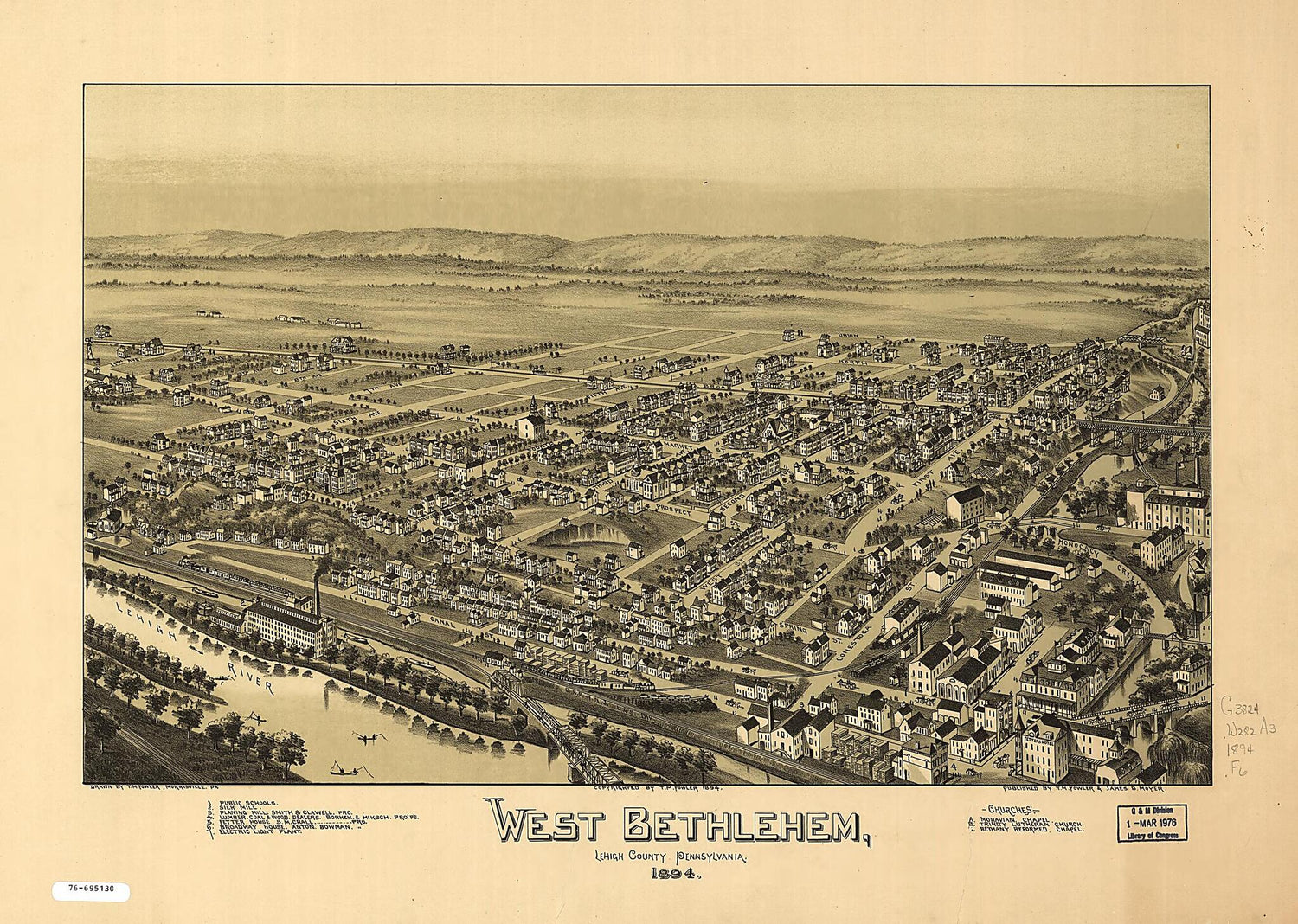 This old map of West Bethlehem, Lehigh County, Pennsylvania from 1894 was created by T. M. (Thaddeus Mortimer) Fowler, James B. Moyer in 1894