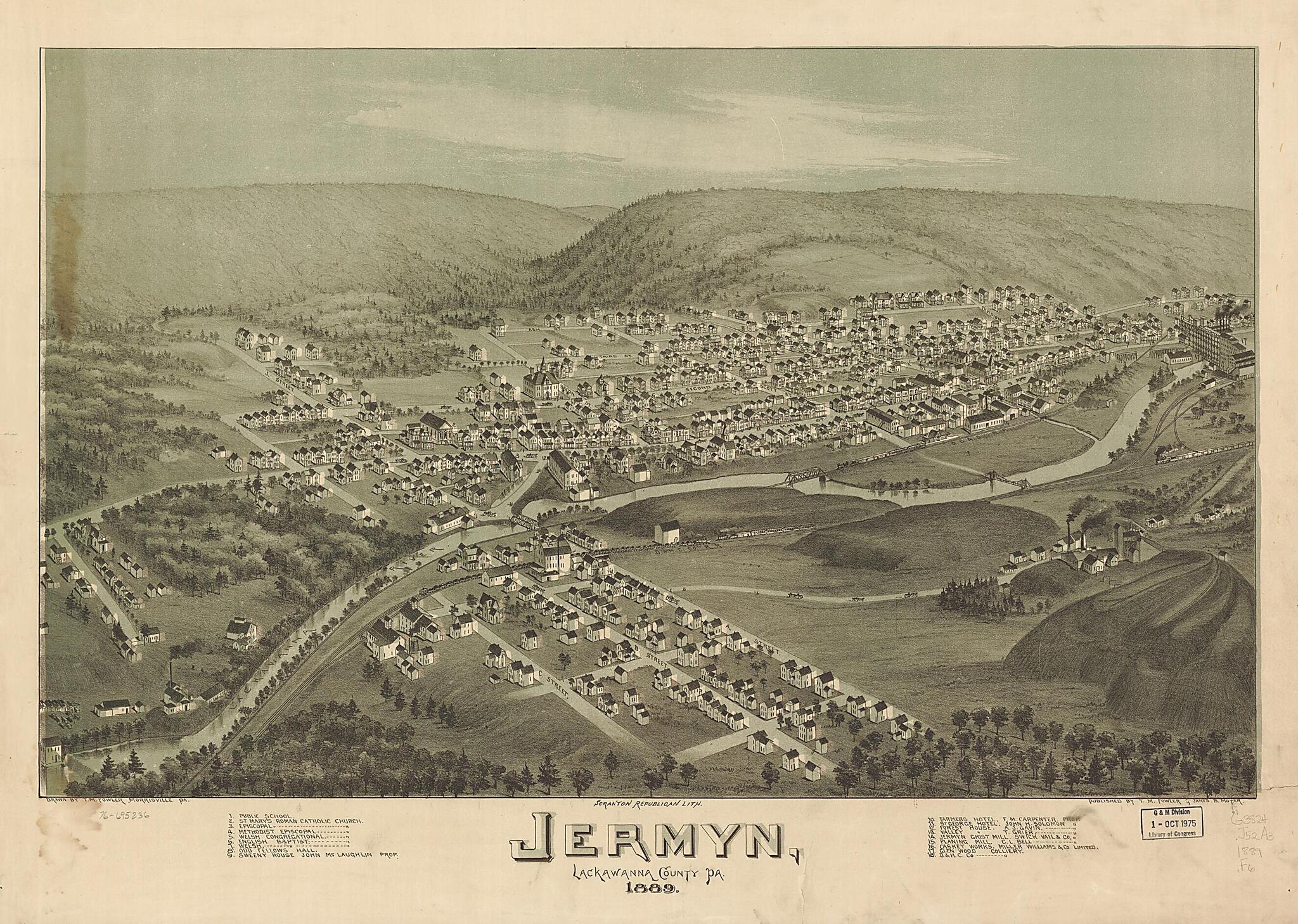 This old map of Jermyn, Lackawanna County, Pennsylvania from 1889 was created by T. M. (Thaddeus Mortimer) Fowler, James B. Moyer in 1889