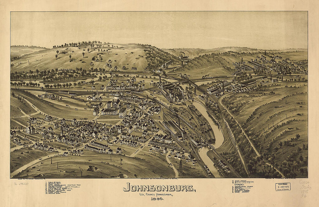 This old map of Johnsonburg, Elk County, Pennsylvania from 1895 was created by T. M. (Thaddeus Mortimer) Fowler, James B. Moyer in 1895