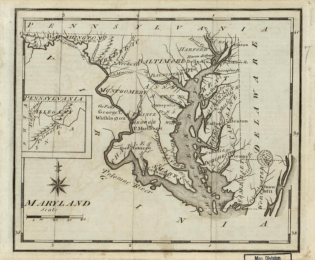 This old map of Maryland from 1795 was created by  Bailey (F. And R.), Joseph Scott in 1795