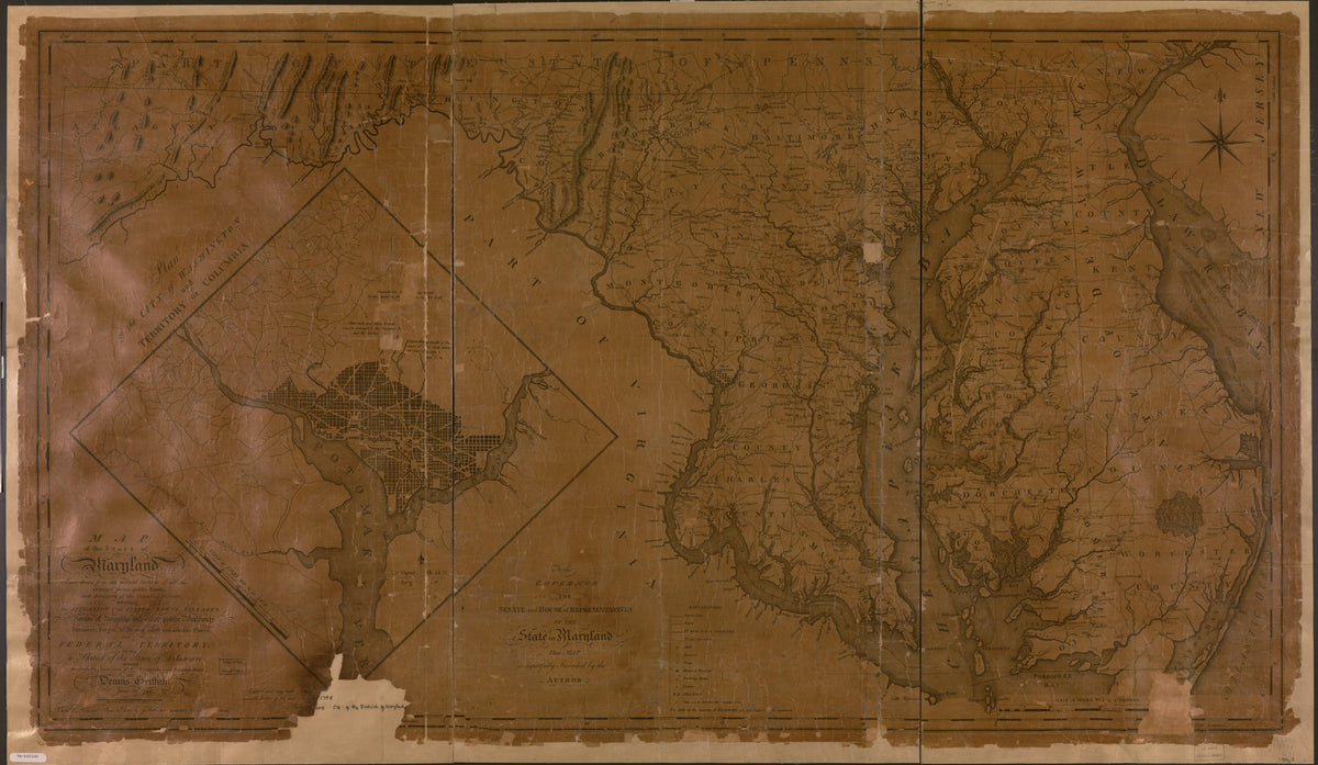 Map of the State of Maryland Laid Down From an Actual Survey of All the Principal Waters, Public Roads, and Divisions of the Counties Therein; Describing the Situation of the Cities, Towns, Villages, Houses of Worship and Other Public Buildings, Furna... by Relic Map Company