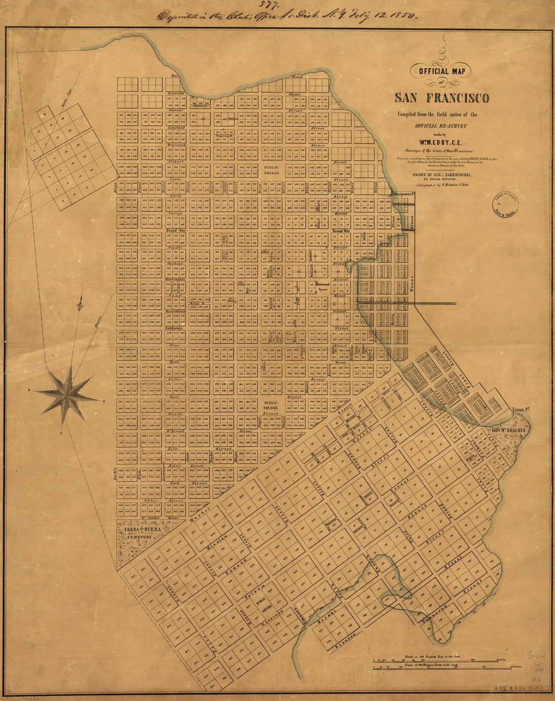 This old map of Official Map of San Francisco from 1849 was created by William M. Eddy, Francis Michelin, Alexander Zakreski in 1849