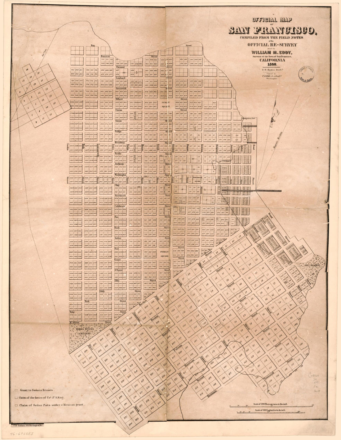 This old map of Survey Made by William M. Eddy, Surveyor of the Town of San Francisco, California from 1849 was created by William M. Eddy, C. B. (Curtis B.) Graham, Sylvester W. Higgins in 1849