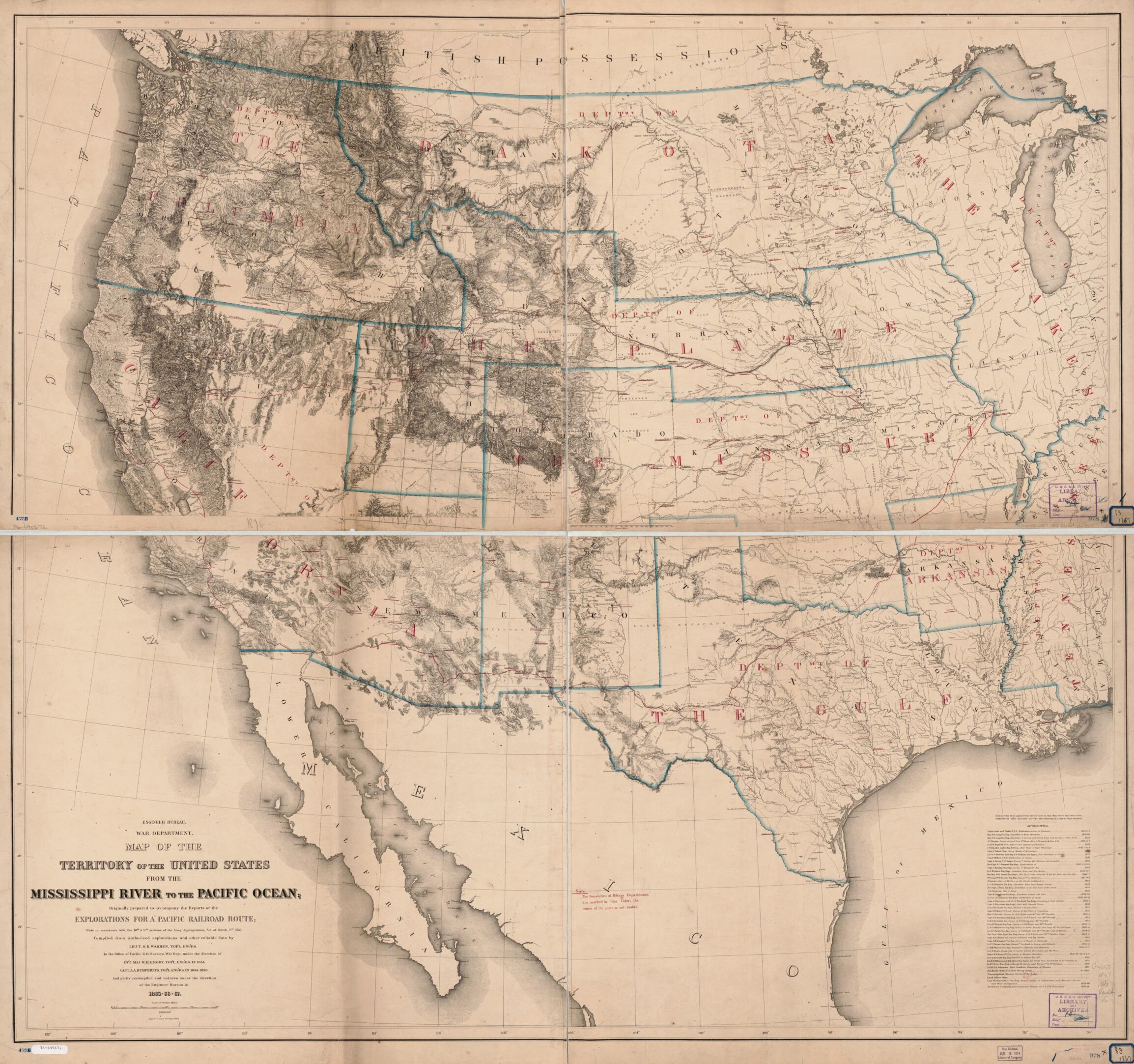 This old map of Map of the Territory of the United States from the Mississippi River to the Pacific Ocean; Originally Prepared to Accompany the Reports of the Explorations for a Pacific Railroad Route from 1867 was created by Julius Bien,  United States.