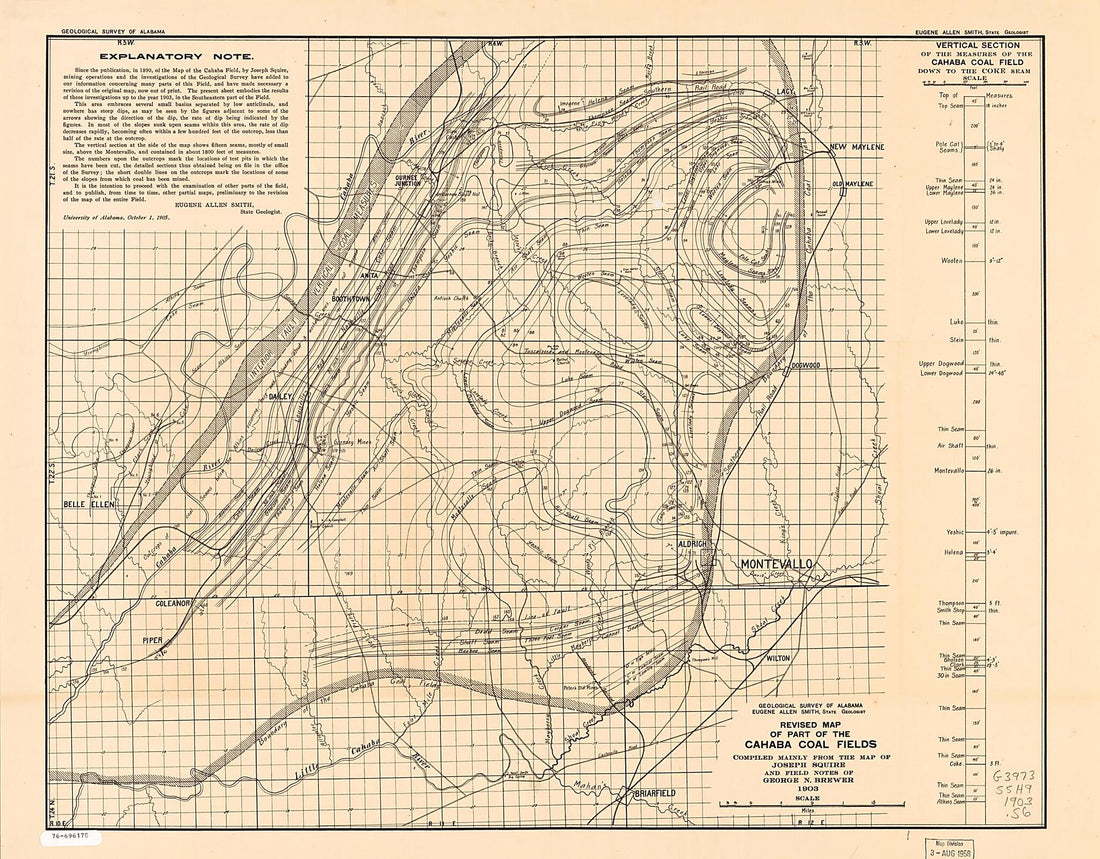 This old map of Revised Map of Part of the Cahaba Coal Fields from 1905 was created by George N. Brewer, Joseph Squire in 1905
