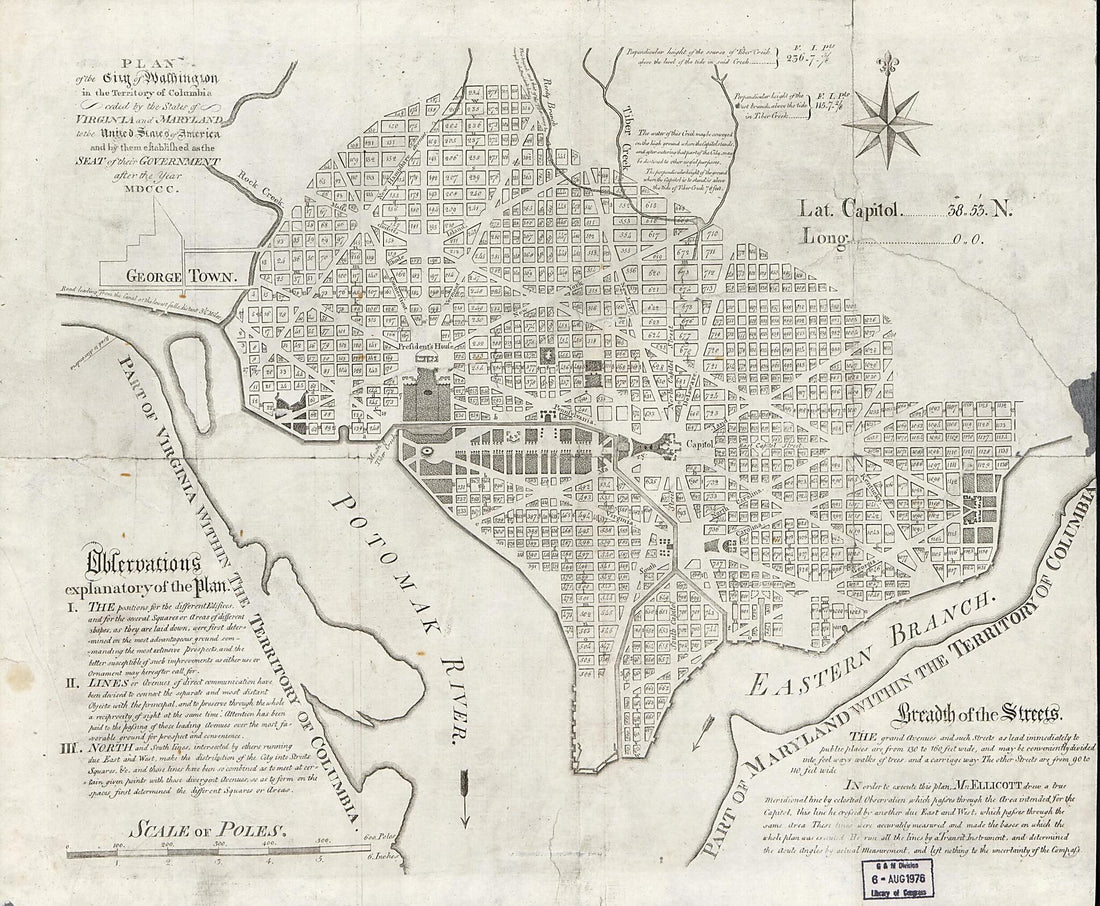 This old map of Plan of the City of Washington In the Territory of Columbia, Ceded by the States of Virginia and Maryland to the United States of America, and by Them Established As the Seat of Government After the Year MDCCC from 1794 was created by And