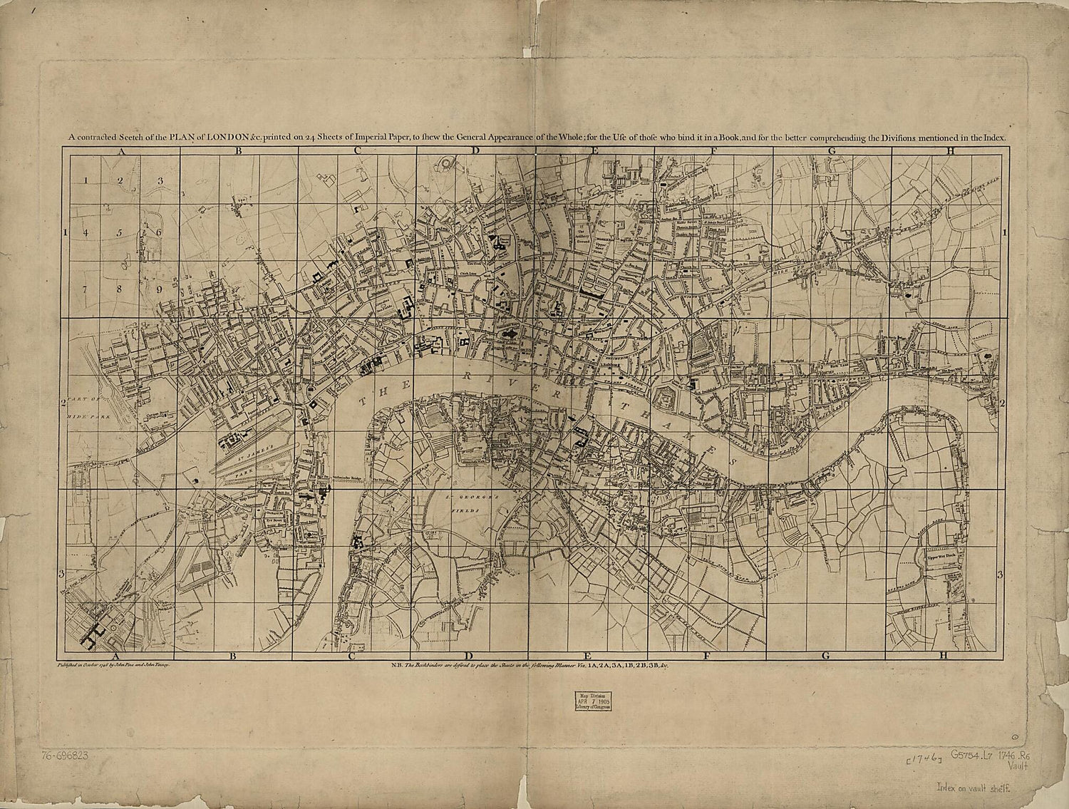 This old map of A Plan of the Cities of London and Westminster, and Borough of Southwark, With the Contiguous Buildings; from 1746 was created by John Pine, John Rocque, John Tinney in 1746