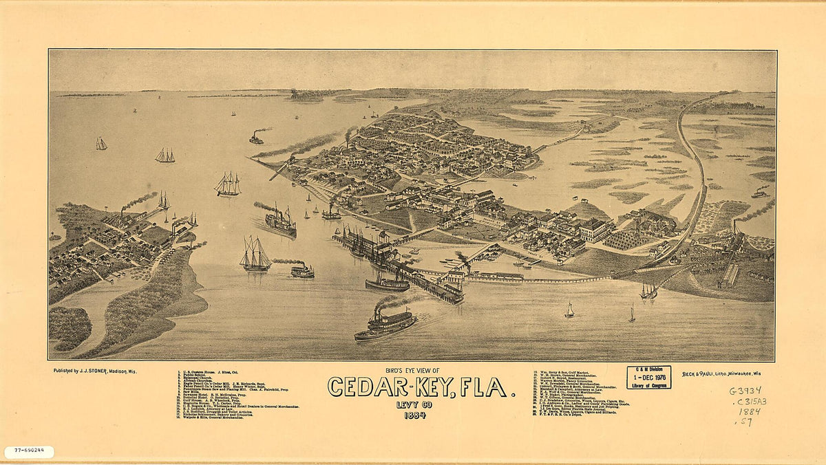 Key, Florida, Levy Co 1884 by Relic Map Company