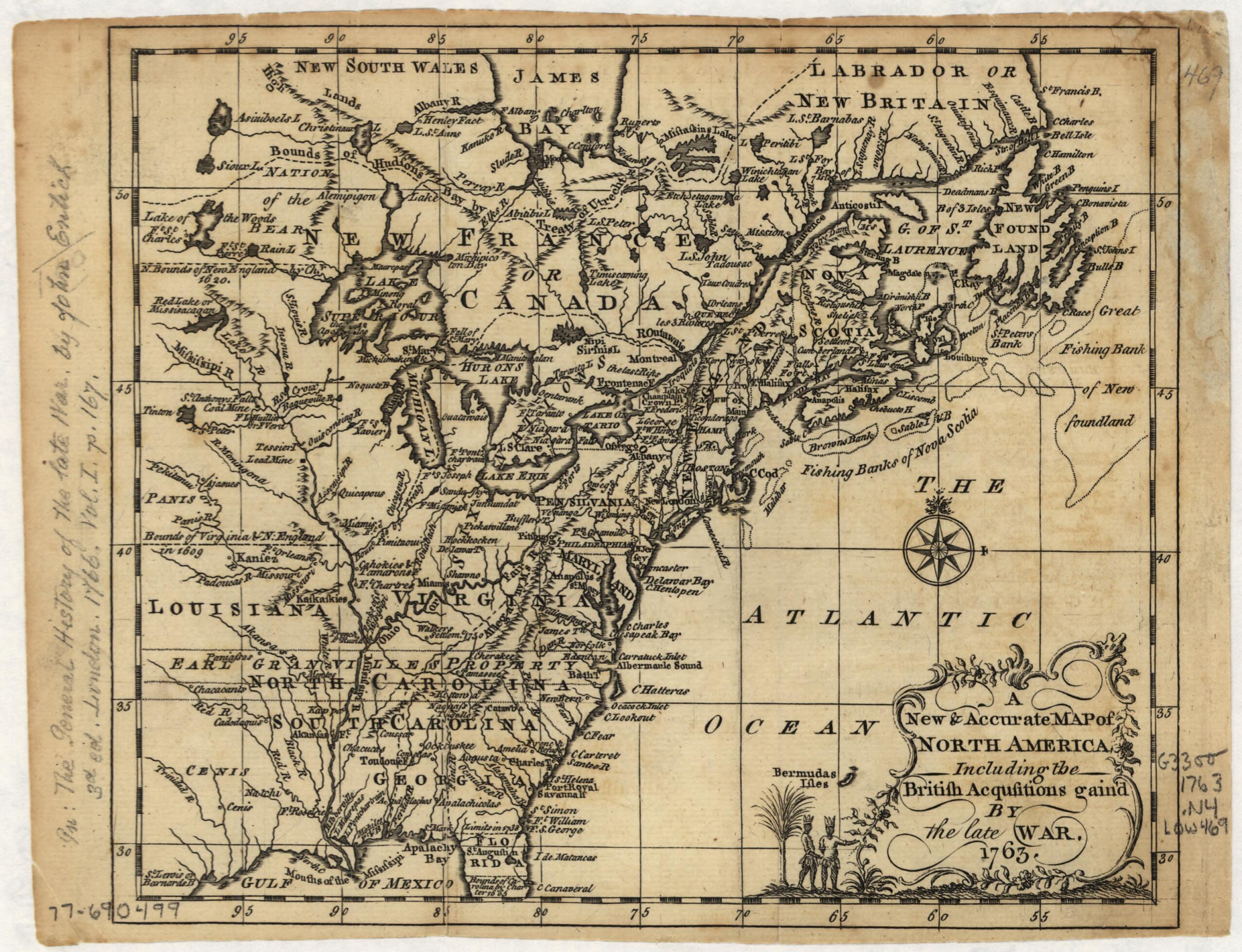 This old map of A New &amp; Accurate Map of North America, Including the British Acquisitions Gain&
