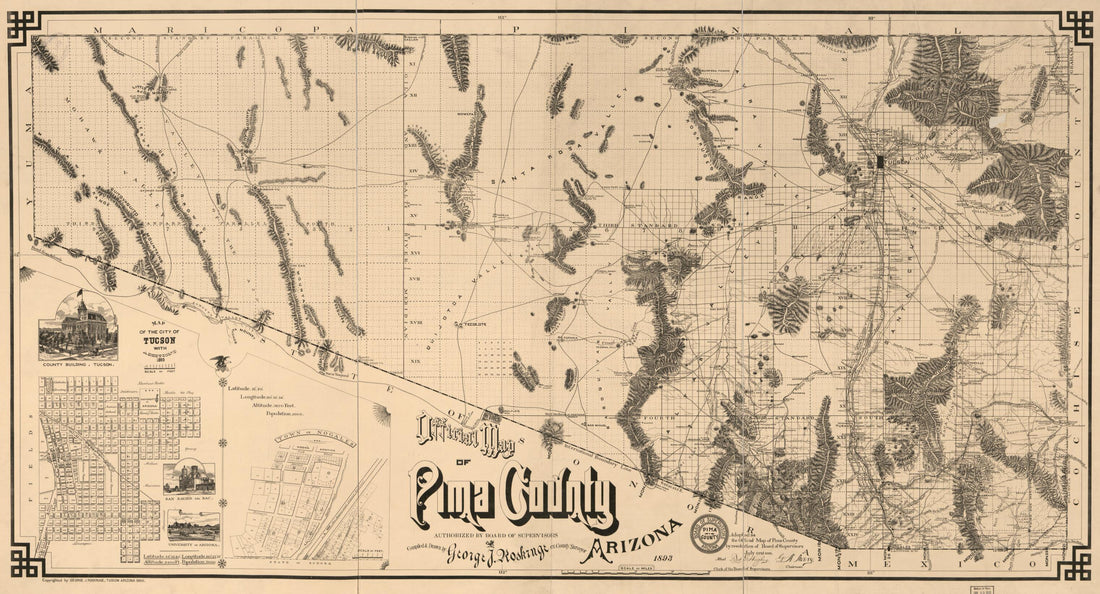 This old map of Official Map of Pima County, Arizona from 1893 was created by George J. Roskruge in 1893