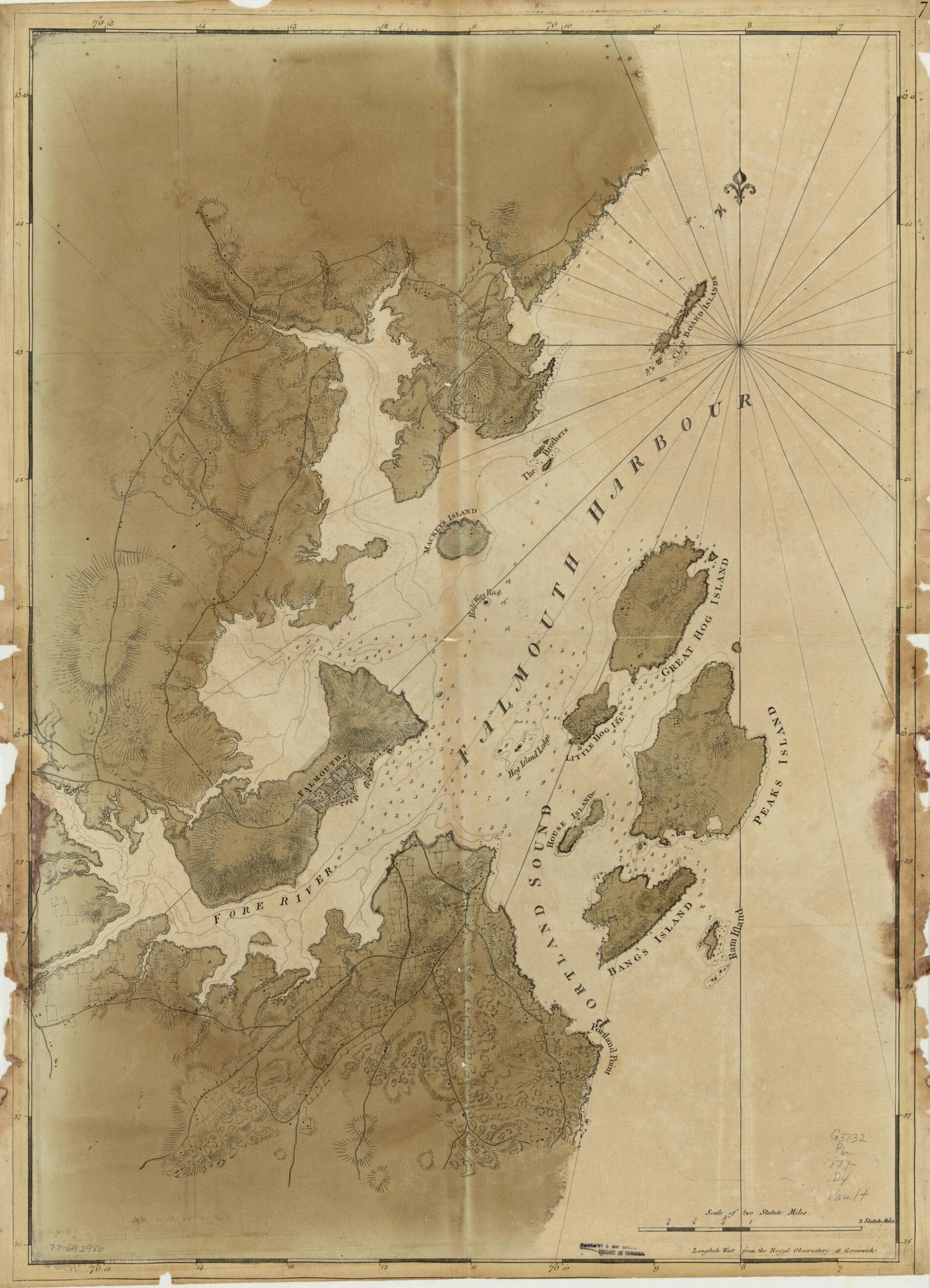 This old map of Falmouth Harbour from 1770 was created by Joseph F. W. (Joseph Frederick Wallet) Des Barres in 1770