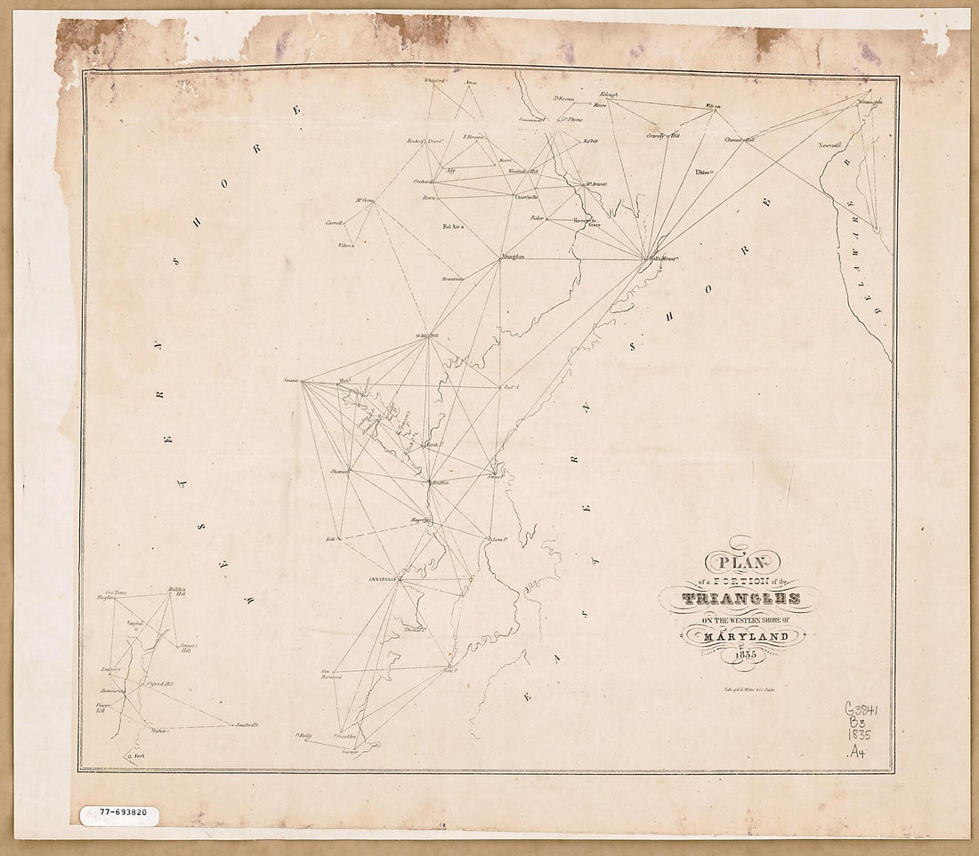 This old map of Plan of a Portion of the Triangles On the Western Shore of Maryland from 1835 was created by J. H. (John Henry) Alexander,  Edward Weber &amp; Co in 1835