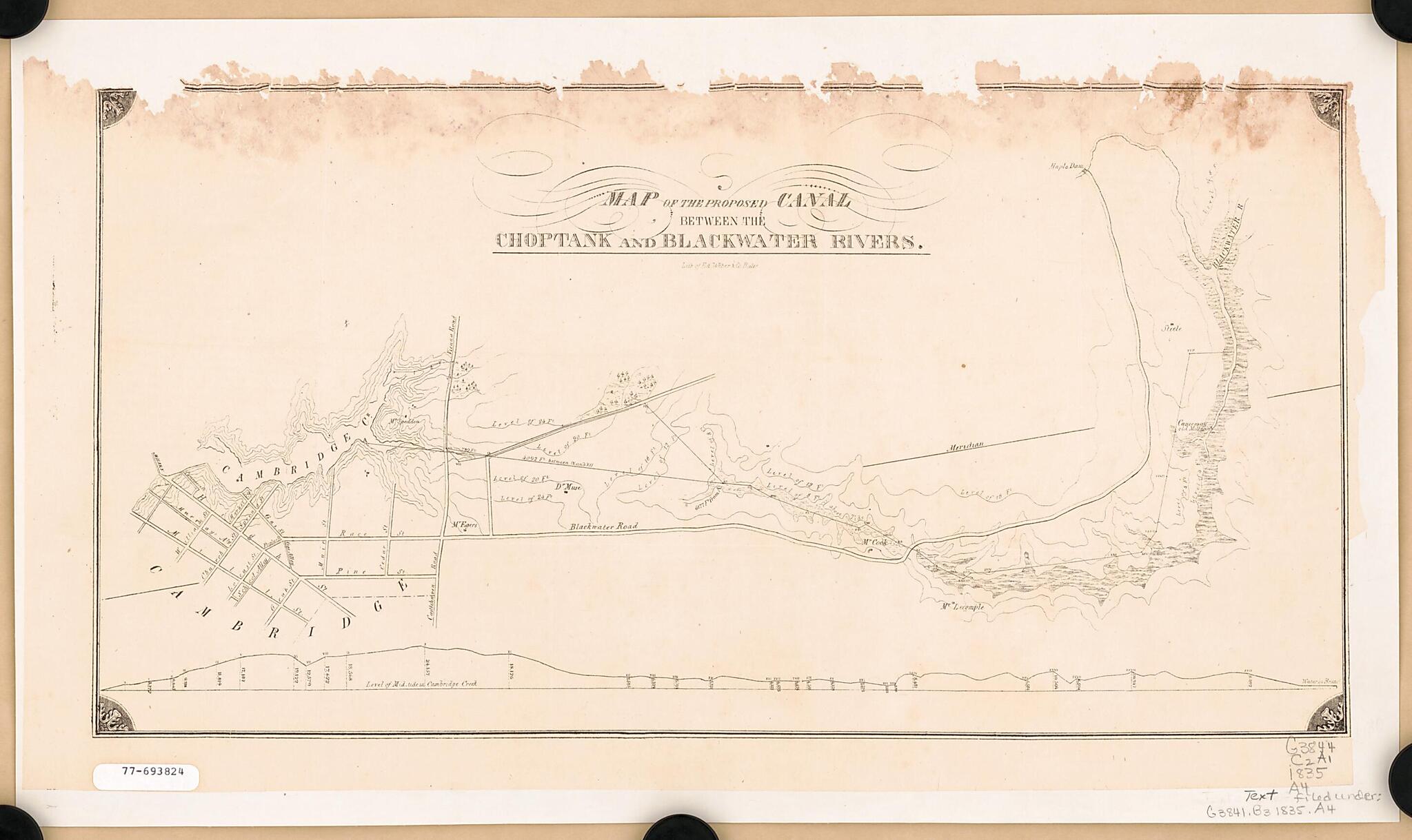 This old map of Map of the Proposed Canal Between the Choptank and Blackwater Rivers from 1835 was created by J. H. (John Henry) [Alexander,  Edward Weber &amp; Co in 1835