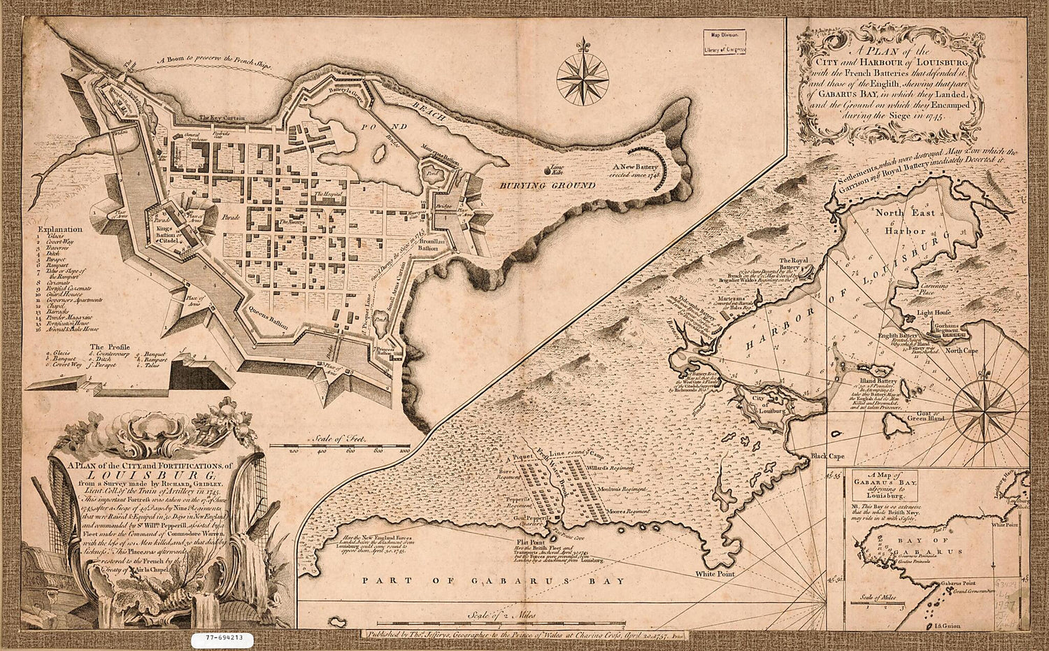 This old map of A Plan of the City, and Fortifications, of Louisburg; from 1757 was created by Richard Gridley, Thomas Jefferys in 1757