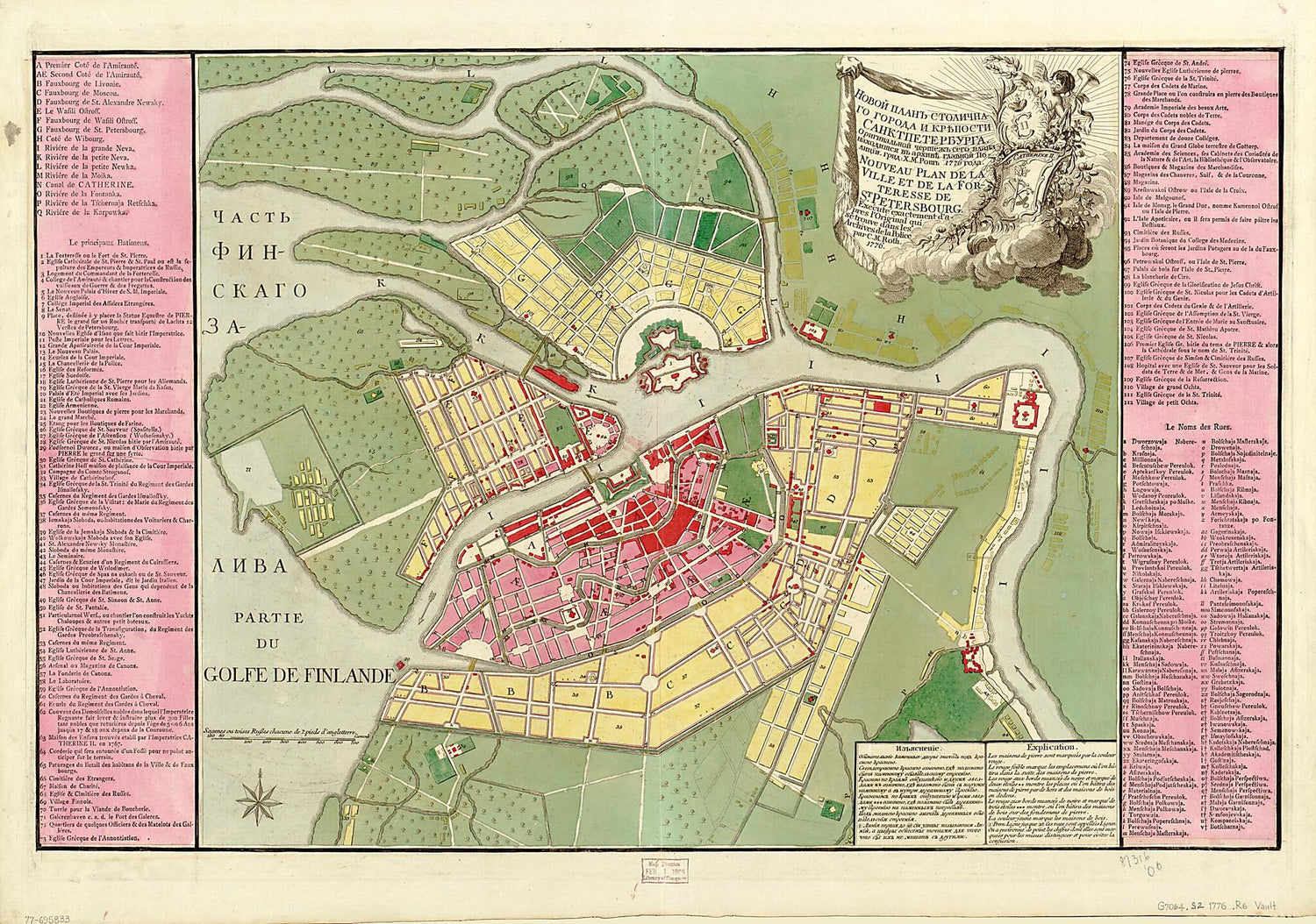 This old map of Novoĭ Plan Stolichnago Goroda I Kri︠e︡posti Sanktpeterburga. Nouveau Plan De La Ville Et De La Forteresse De St. Pétersbourg from 1776 was created by Christoph Melchior Roth in 1776
