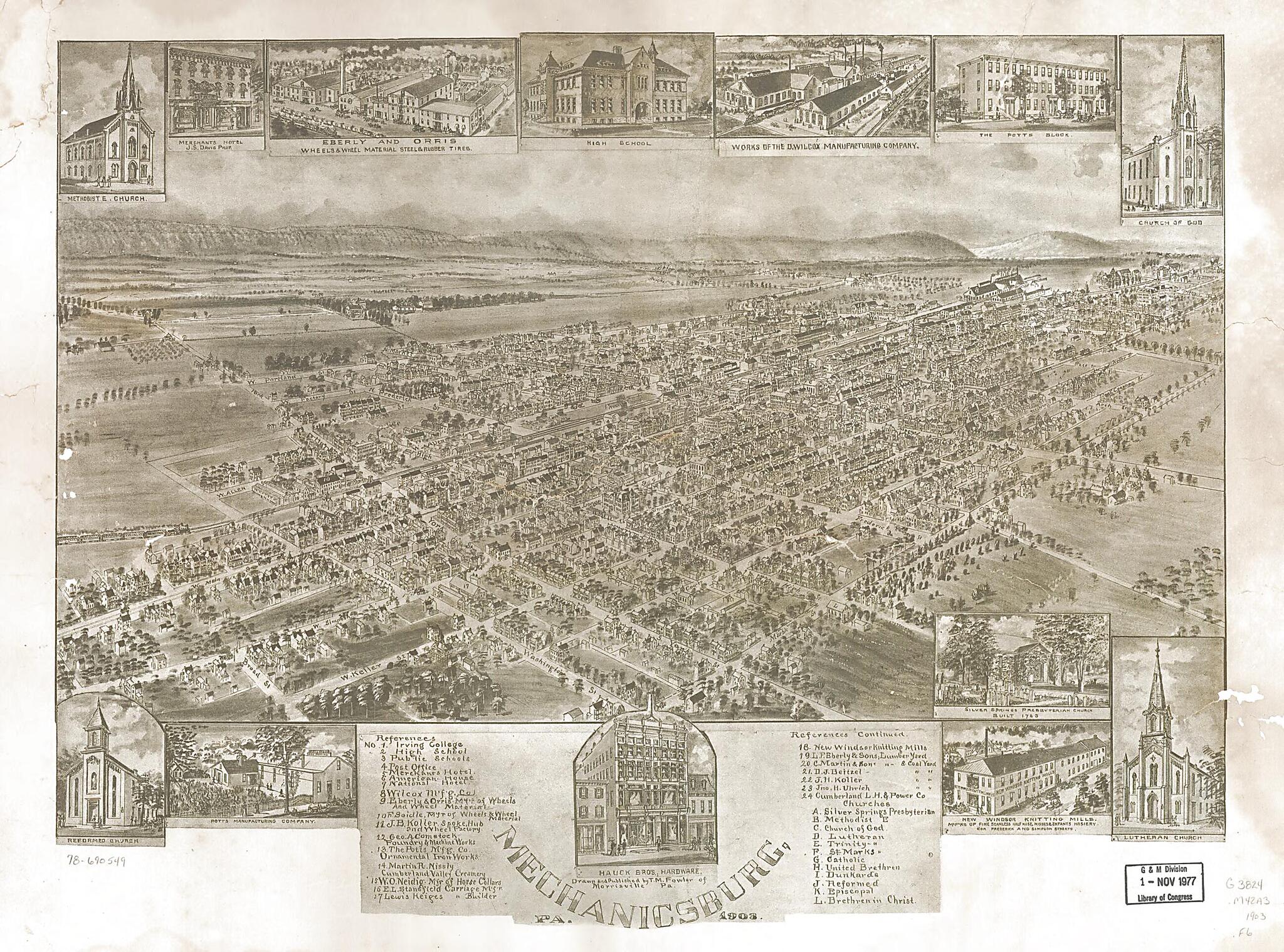 This old map of Mechanicsburg, Pennsylvania, from 1903 was created by T. M. (Thaddeus Mortimer) Fowler in 1903