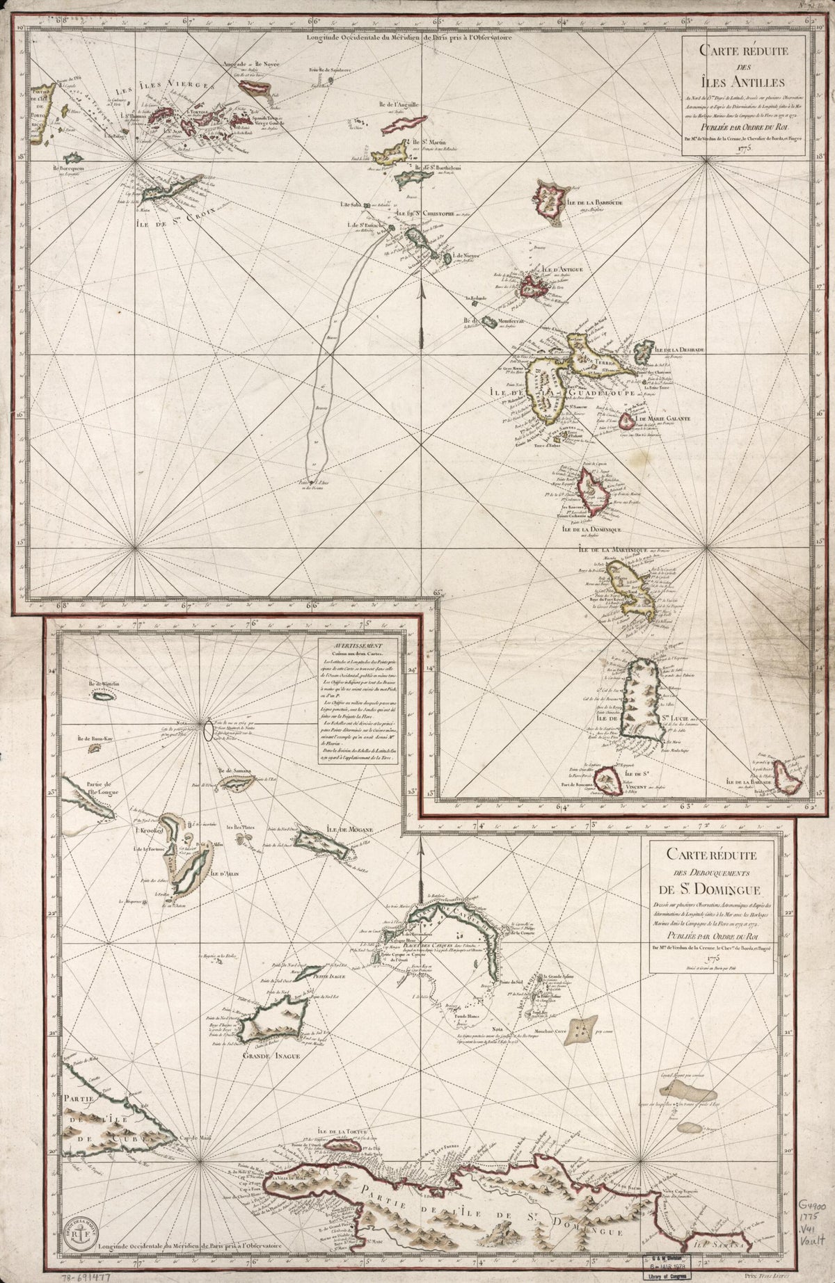 Carte Réduite Des îles Antilles : Au Nord Du 13me. Degré De Latitude ; Carte Réduite Des Debouquements De St. Domingue 1775 by Relic Map Company