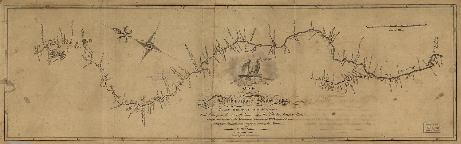 This old map of Map of the Mississippi River from Its Source to the Mouth of the Missouri from 1811 was created by N. (Nicholas) King, Anthony Nau, Zebulon Montgomery Pike, Francis Shallus in 1811