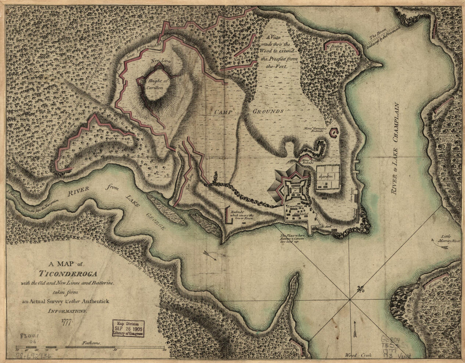 This old map of A Map of Ticonderoga With the Old and New Lines and Batteries from 1777 was created by  in 1777