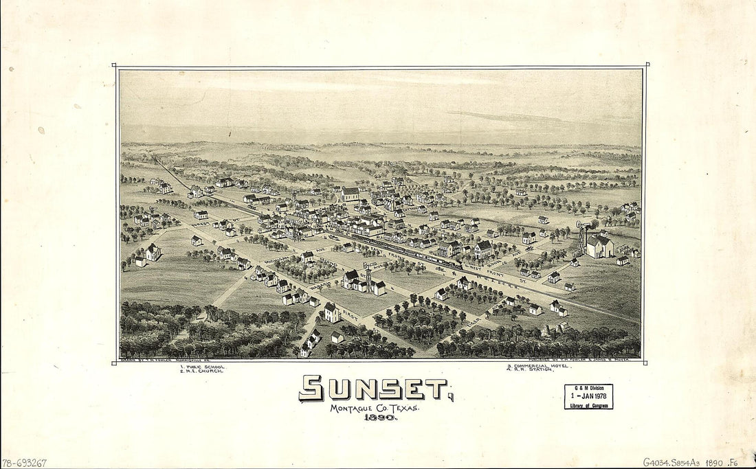 This old map of Sunset, Montague County, Texas, from 1890 was created by T. M. (Thaddeus Mortimer) Fowler, James B. Moyer in 1890