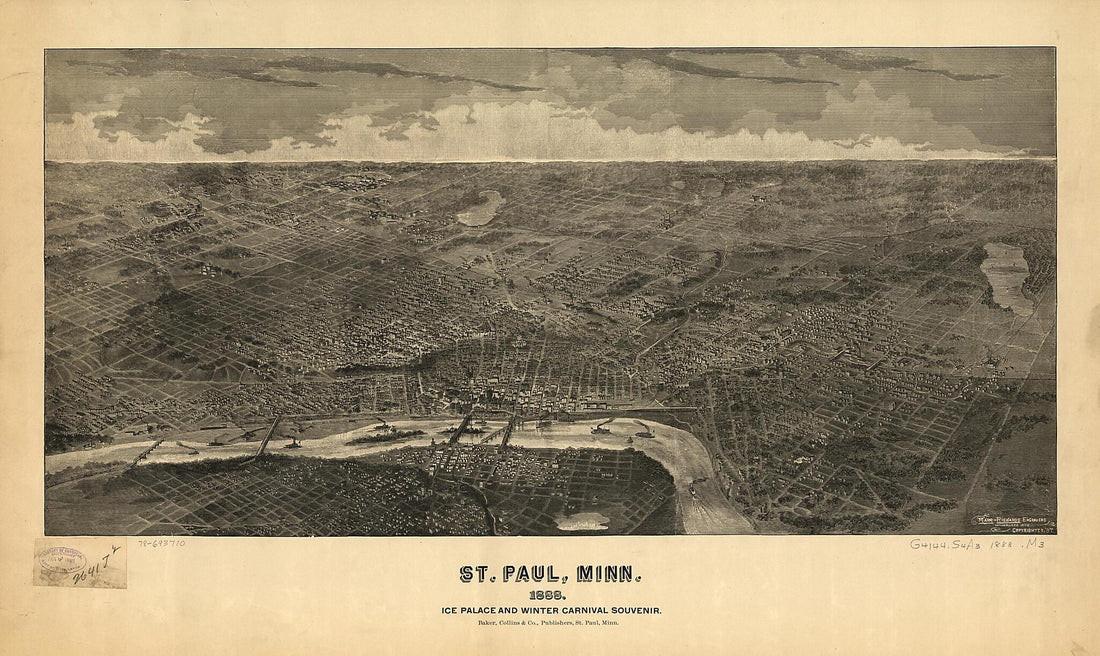 This old map of St. Paul, Minnesota : Ice Palace and Winter Carnival Souvenir from 1888 was created by Collins &amp; Co Baker,  Marr &amp; Richards Engraving Co in 1888