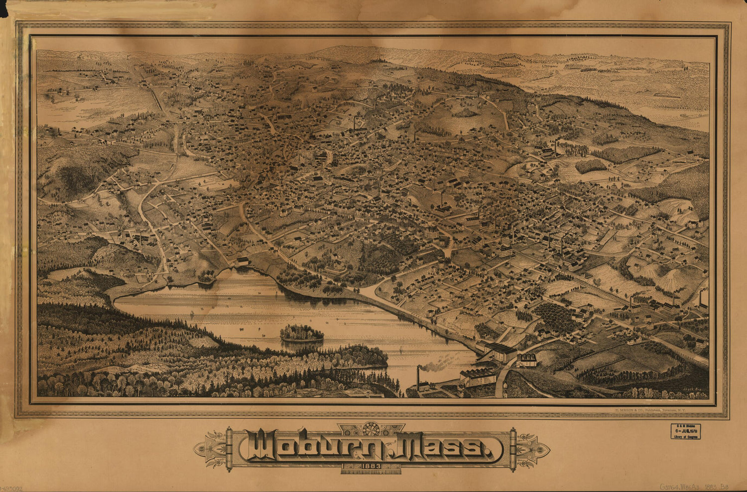 This old map of Woburn, Massachusetts, from 1883 was created by L. R. (Lucien R.) Burleigh, J. Lyth, Publishers Mason (D.) &amp; Company in 1883